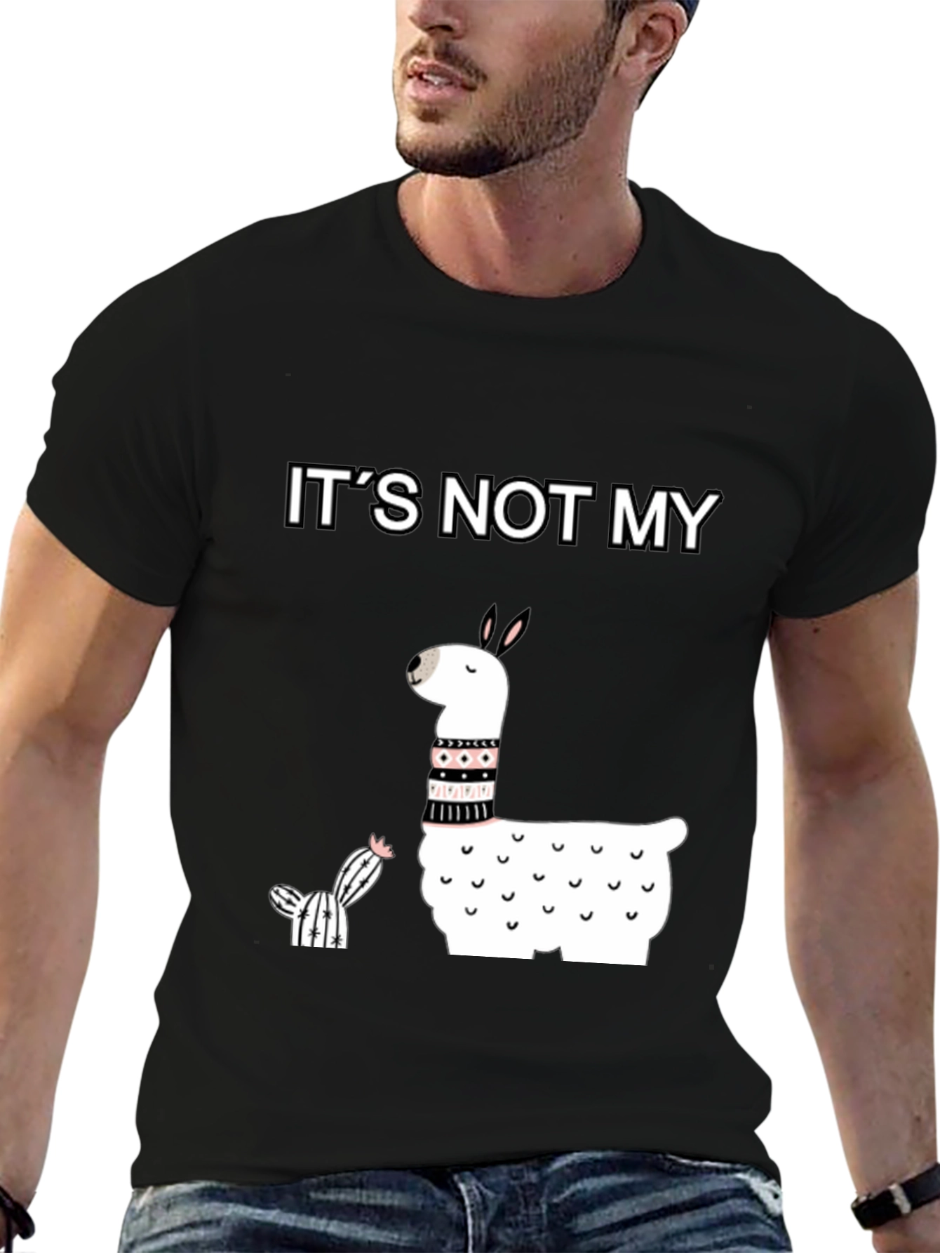 Black It's Not My Cactus Llama T-Shirt view 6