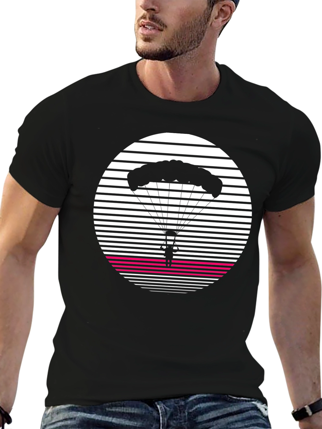 Black Retro Sunset Parachute T-Shirt view 6