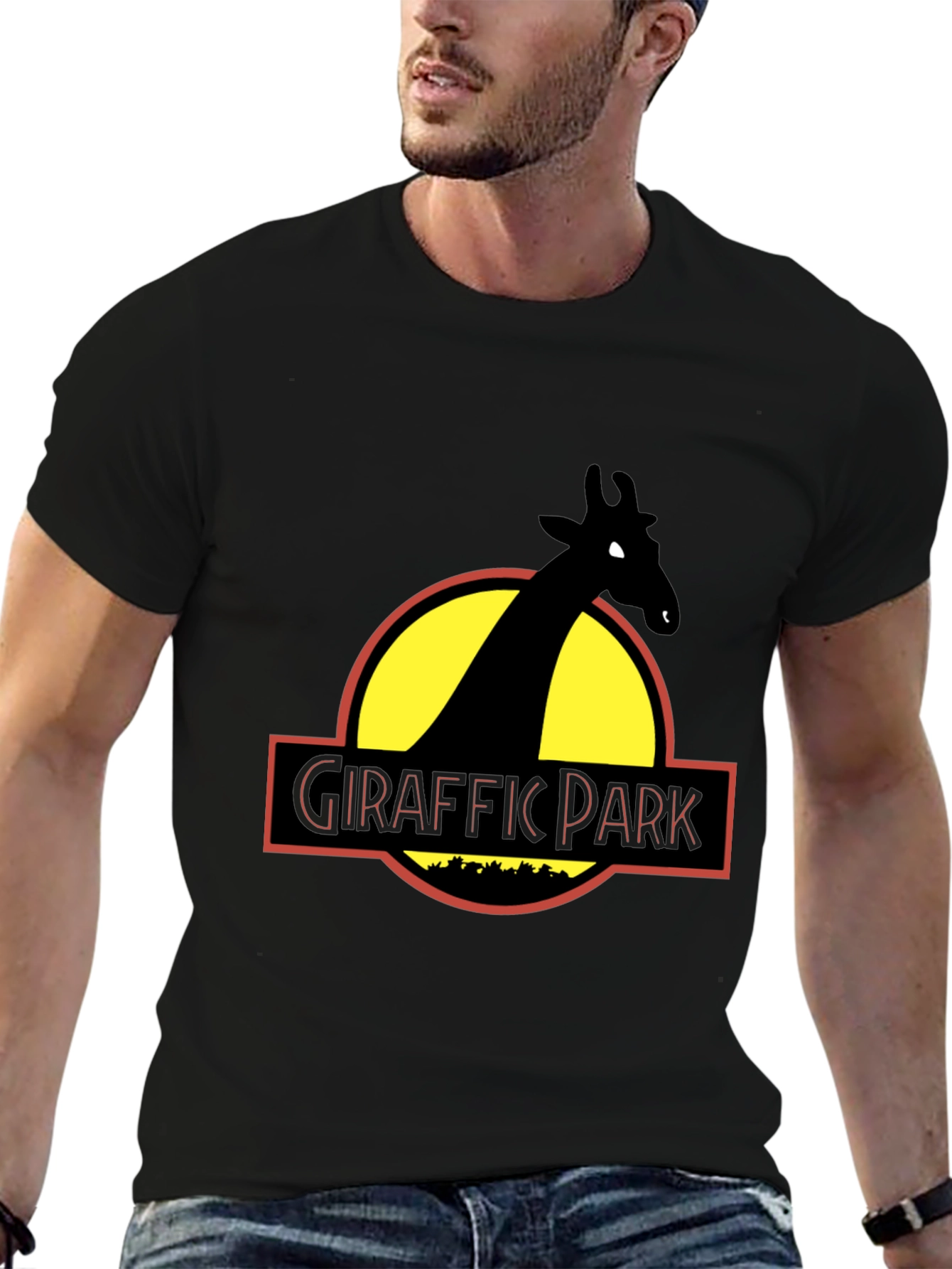 Black Giraffe Park Graphic Tee - Jurassic Humor T-Shirt view 6