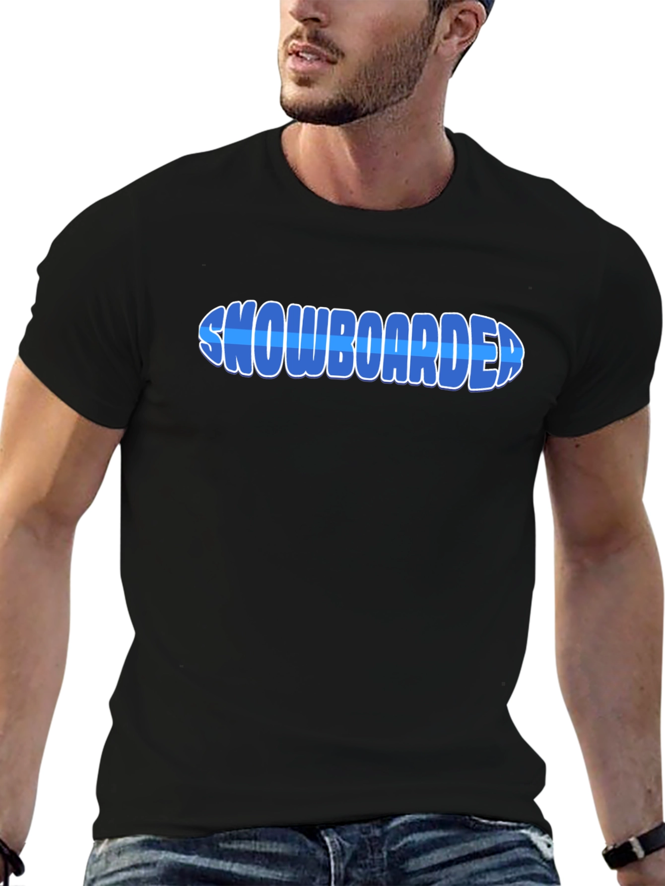 Black Snowboarder Graphic Tee - Cool Blue Design, Comfort Fit view 6