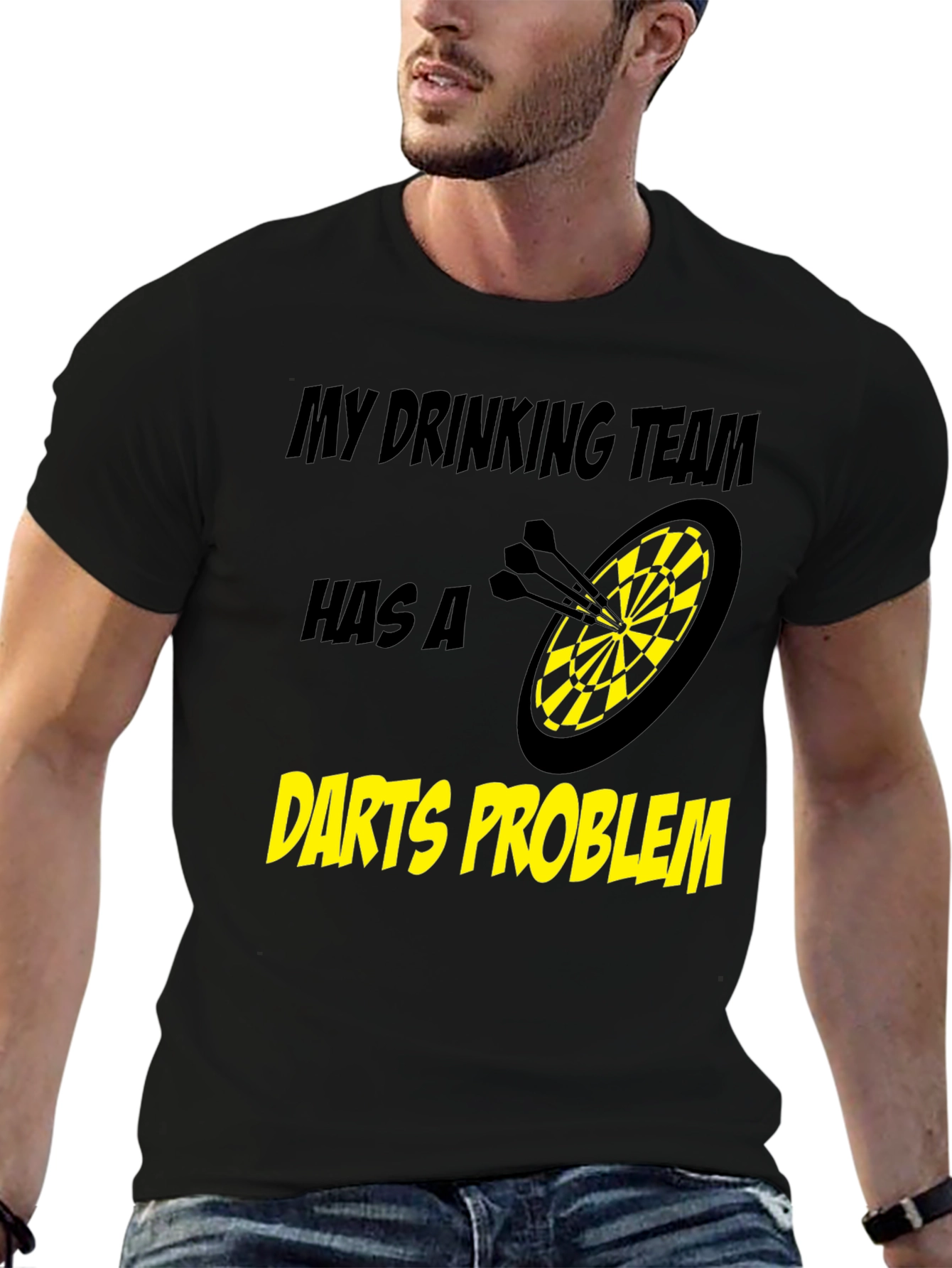 Black Darts Problem Funny Drinking Team Black T-Shirt view 6