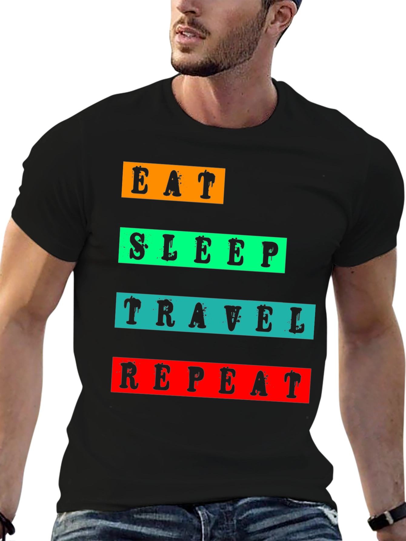 Black Eat Sleep Travel Repeat Graphic Tee view 6