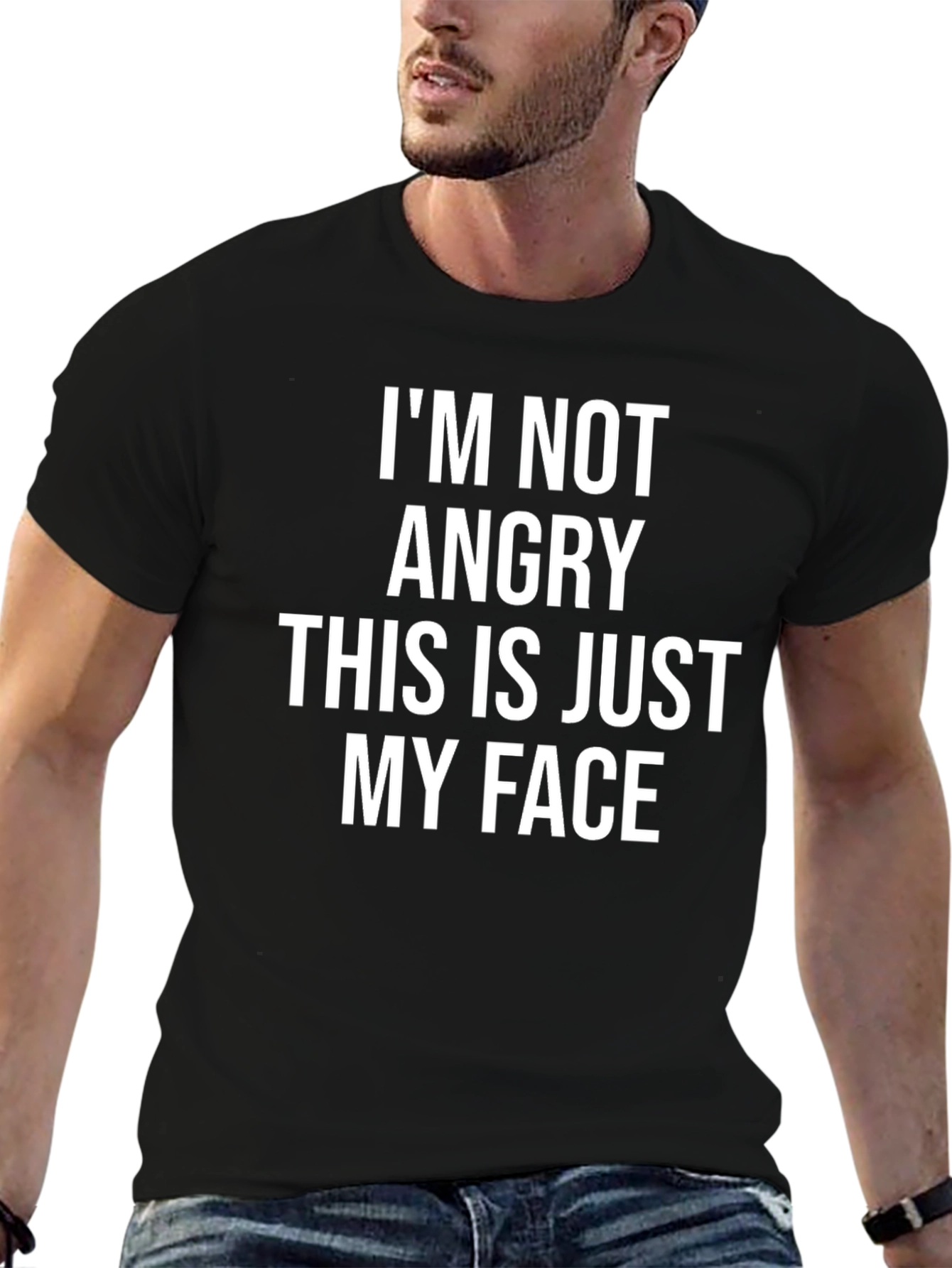 Black Funny Sarcastic Graphic Tee - I'm Not Angry T-Shirt view 6