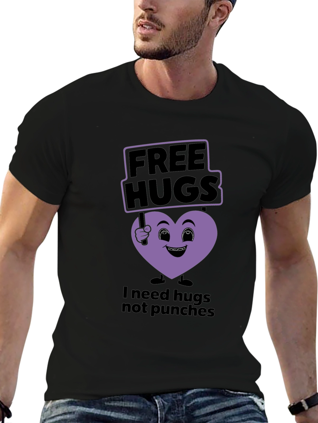 Black Free Hugs T-Shirt - Needs Hugs, Not Punches view 6