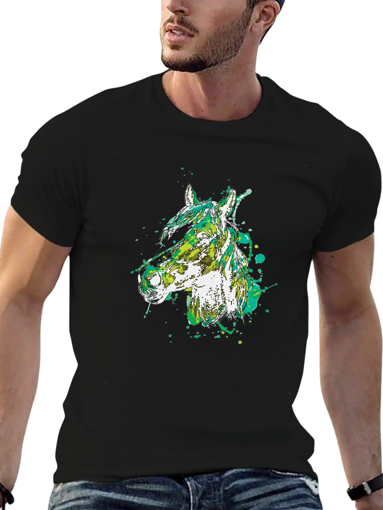 Black Abstract Horse Head Black T-Shirt view 6
