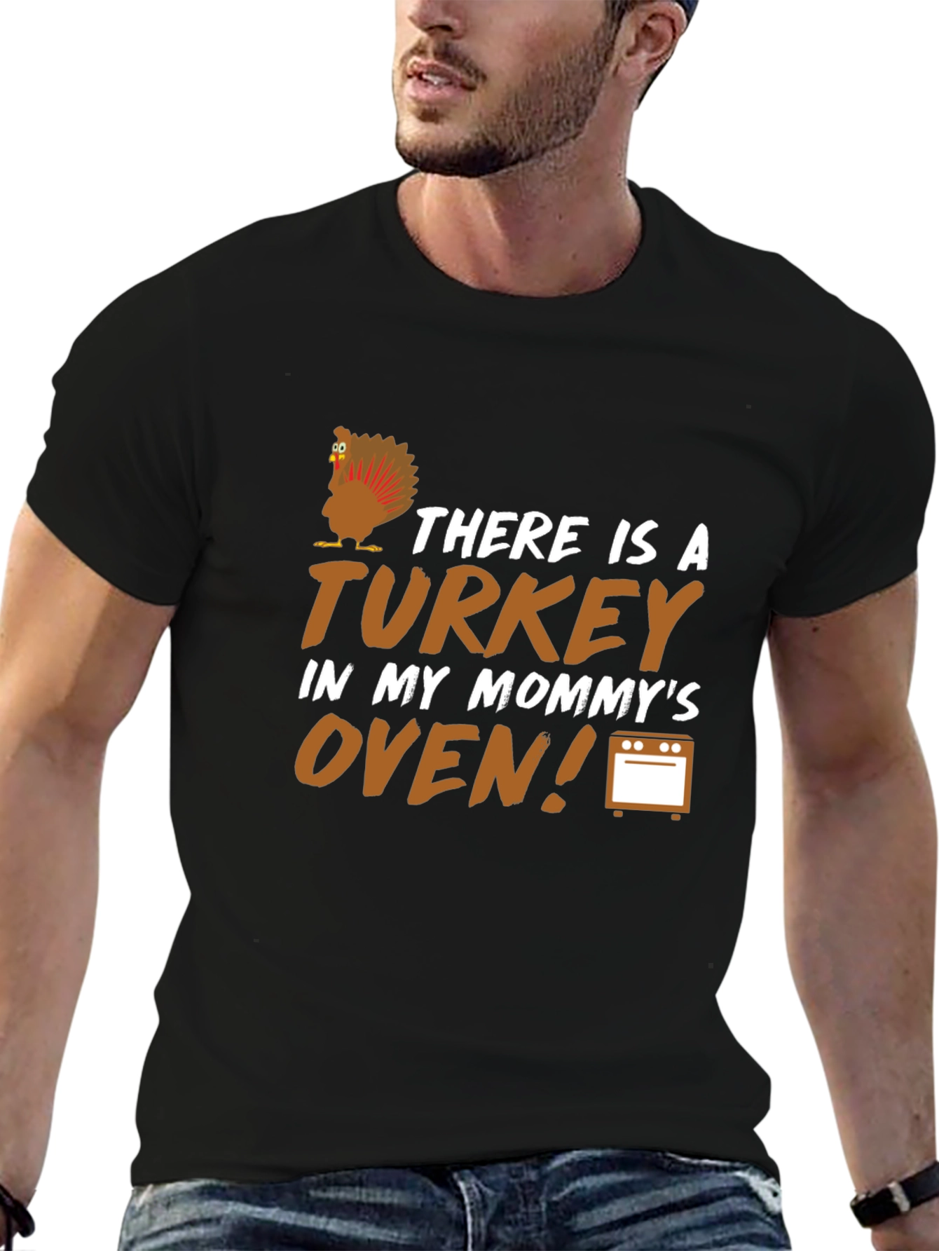 Black There is a Turkey in My Mommy's Oven Pregnancy Announcement T-Shirt view 6