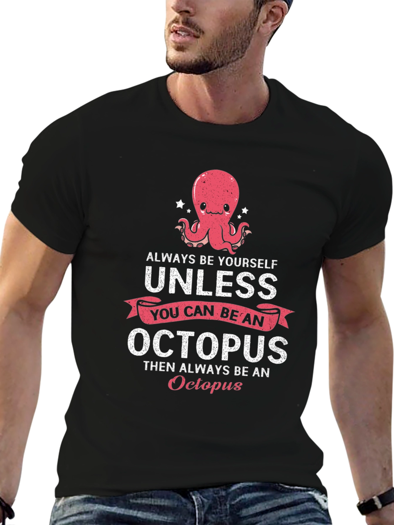 Black Funny Octopus Graphic T-Shirt view 6