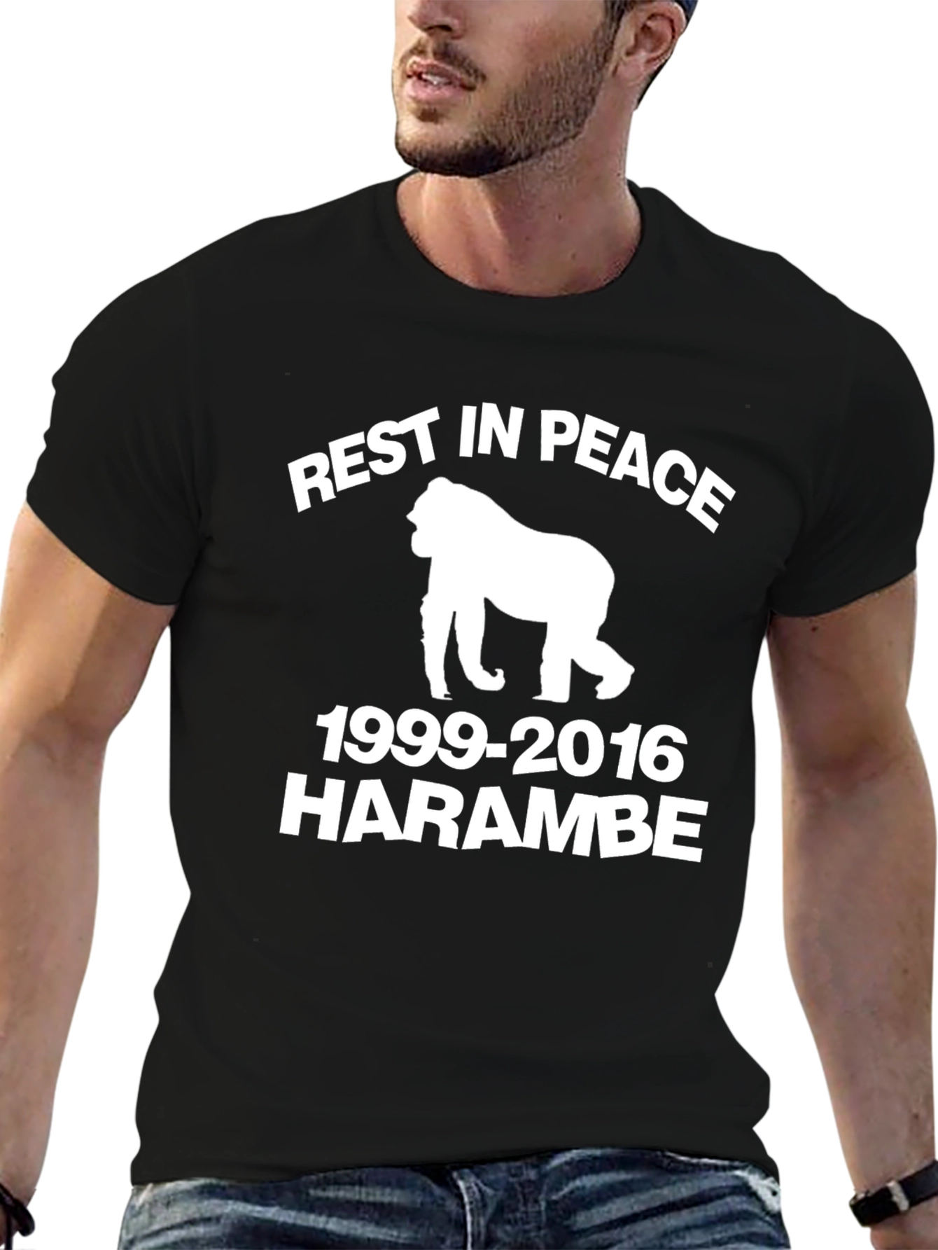 Black Rest In Peace Harambe Memorial T-Shirt view 6