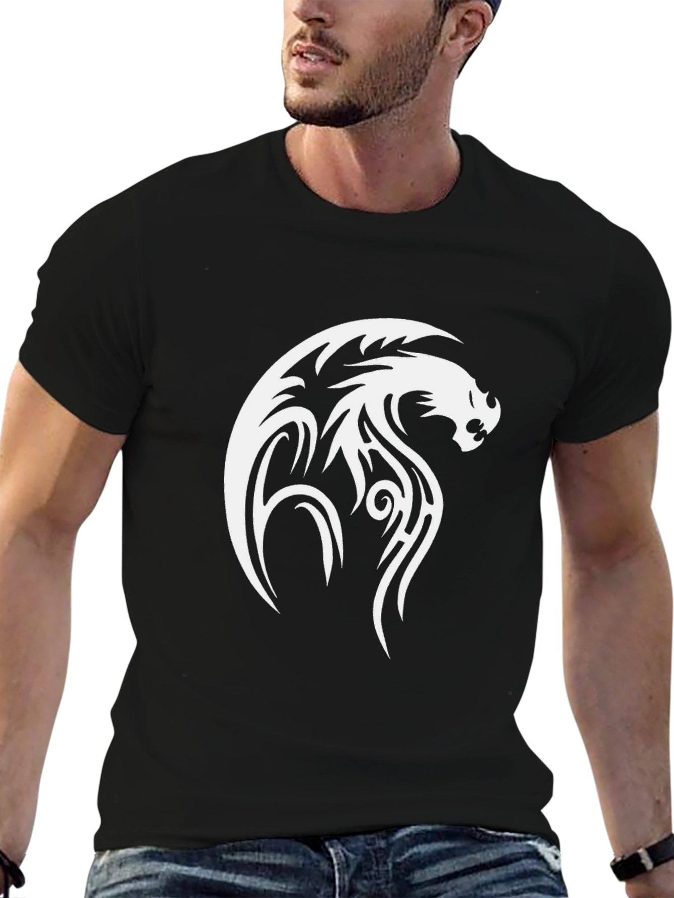 Black Tribal Dragon Graphic Tee - Black Cotton Comfort view 6