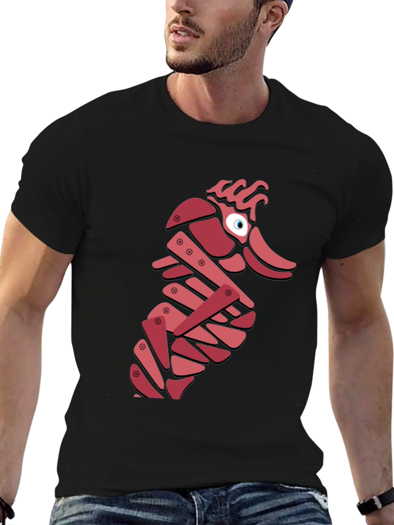 Black Abstract Seahorse Graphic T-Shirt - Unique Design view 6