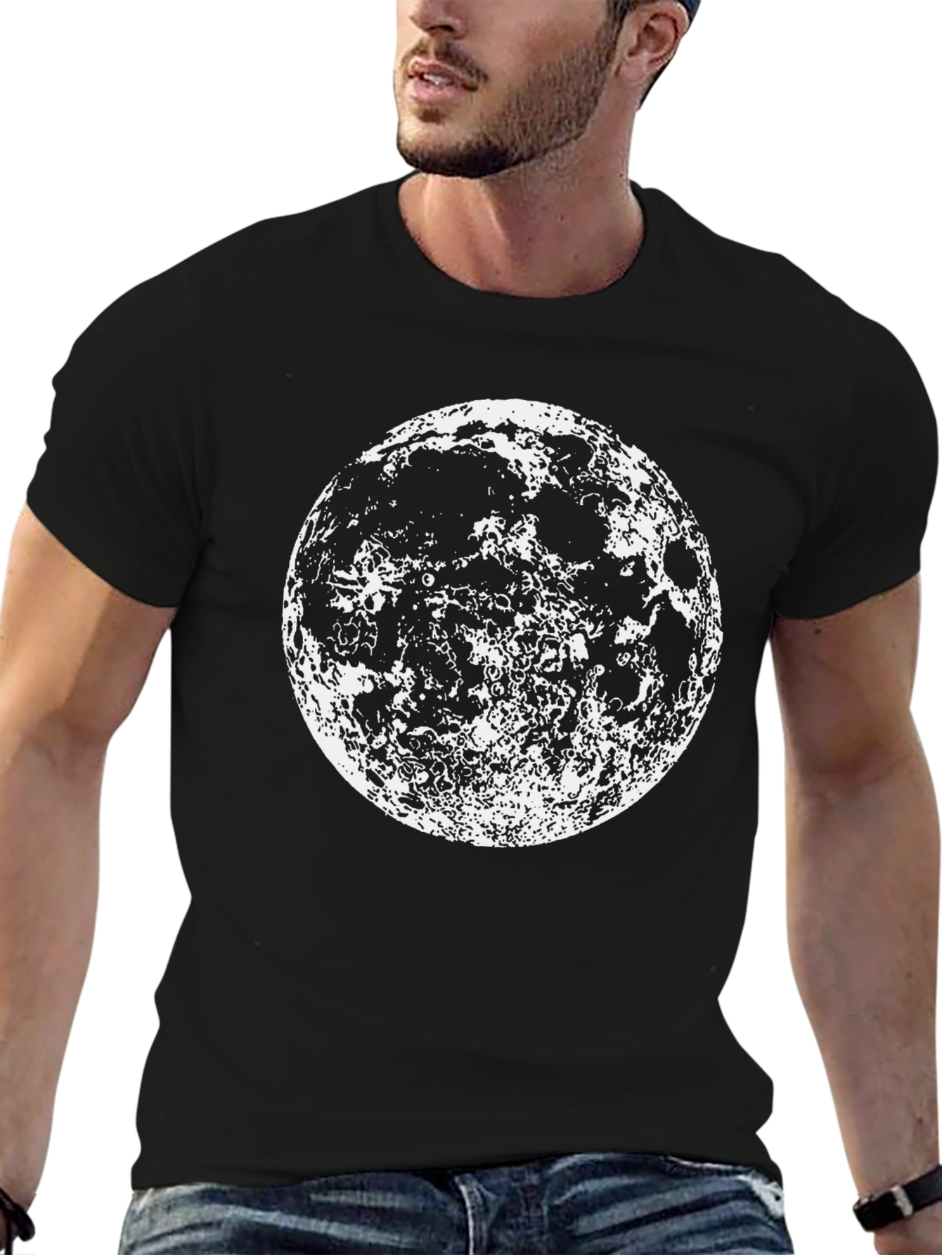 Black Lunar Phase Graphic Tee - Black Cotton Moon Print view 6