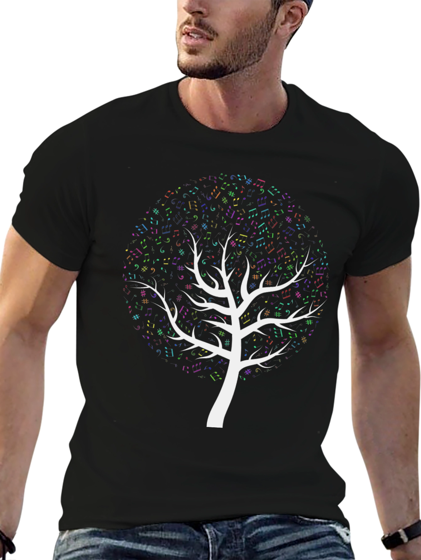 Black Music Notes Tree Graphic T-Shirt view 6