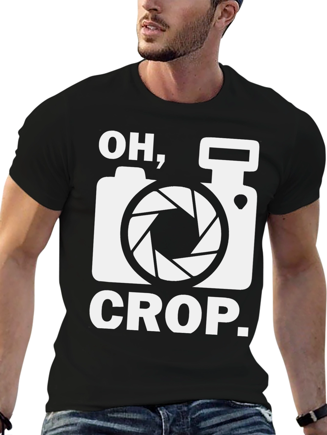 Black Oh Crop Camera Humor T-Shirt view 6
