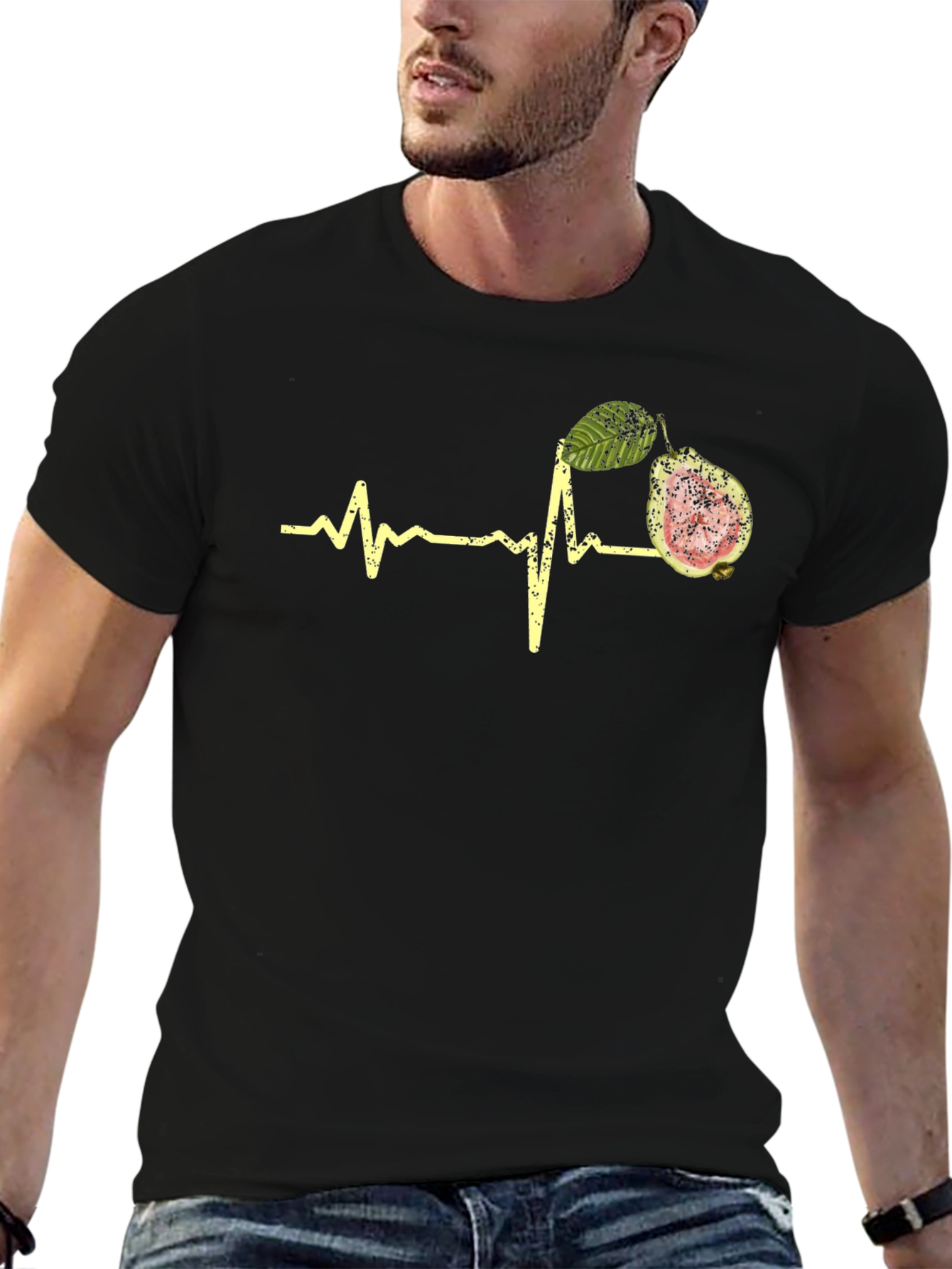Black Guava Heartbeat Graphic Tee - Fruit Lover Shirt view 6