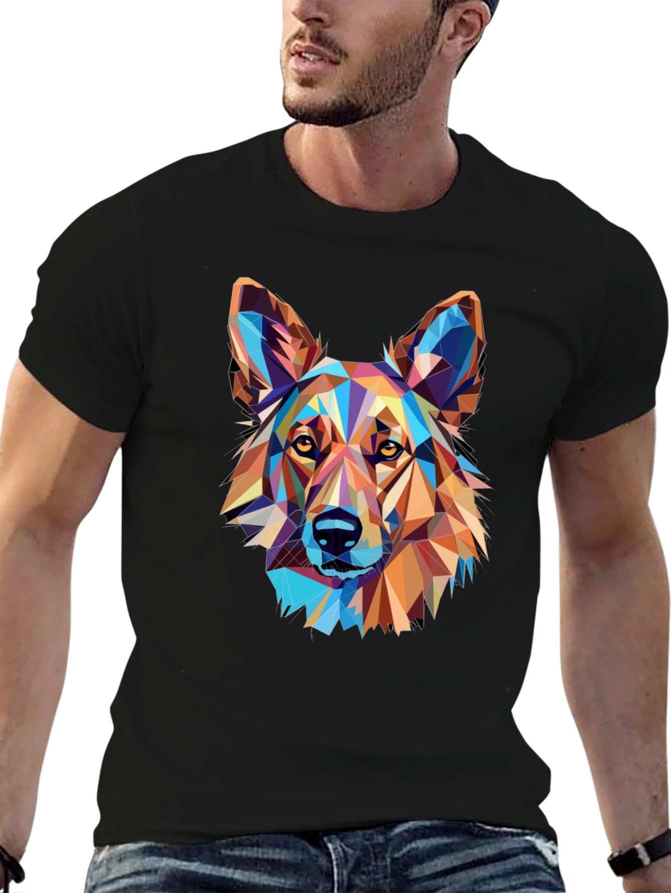 Black Geometric Dog Graphic Black T-Shirt view 6