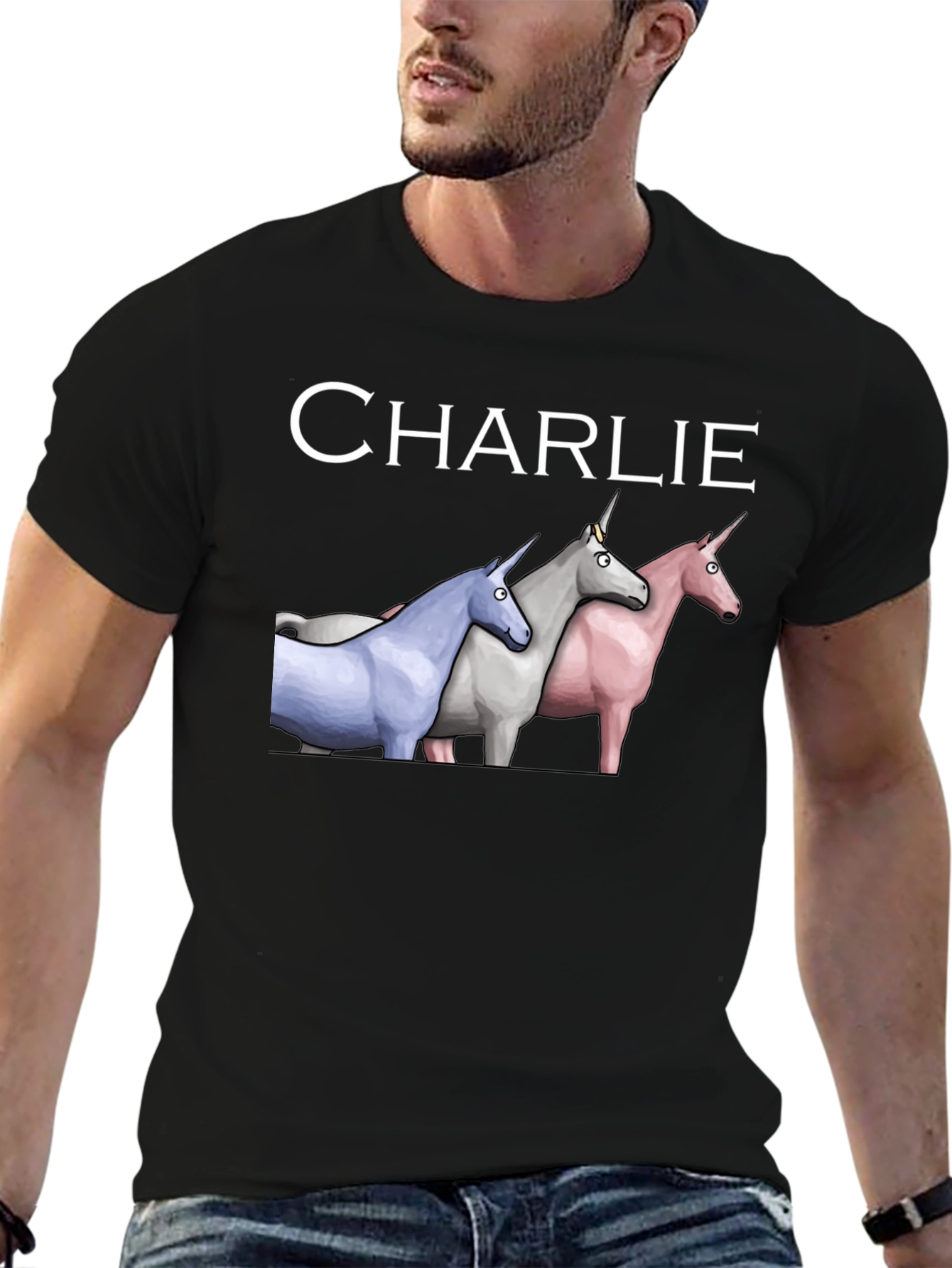 Black Charlie Unicorns Black T-Shirt view 6