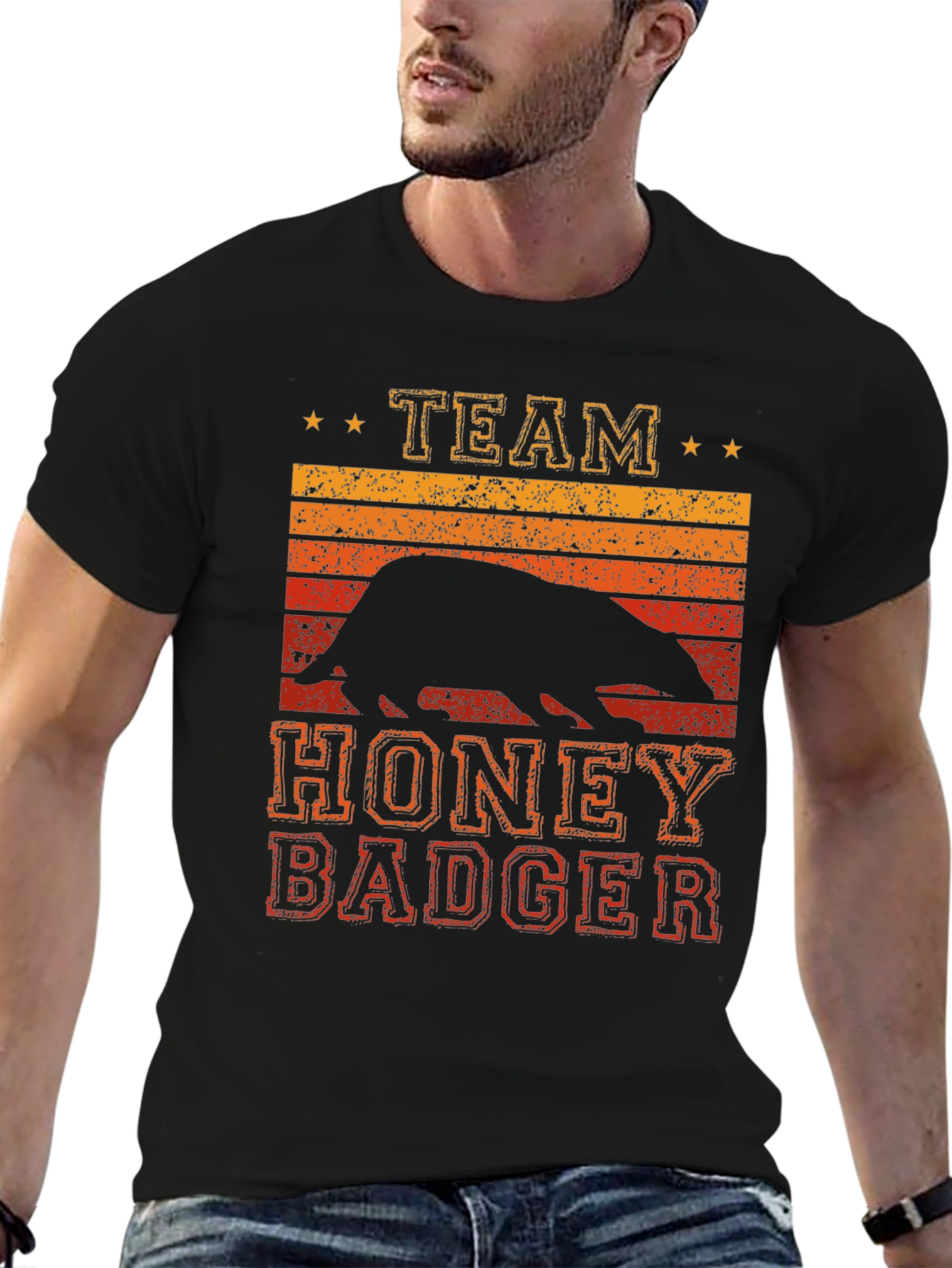 Black Team Honey Badger Retro Graphic Tee view 6
