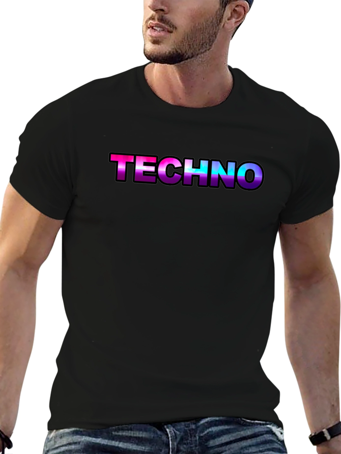 Black Techno Music T-Shirt - Retro Gradient Design view 6