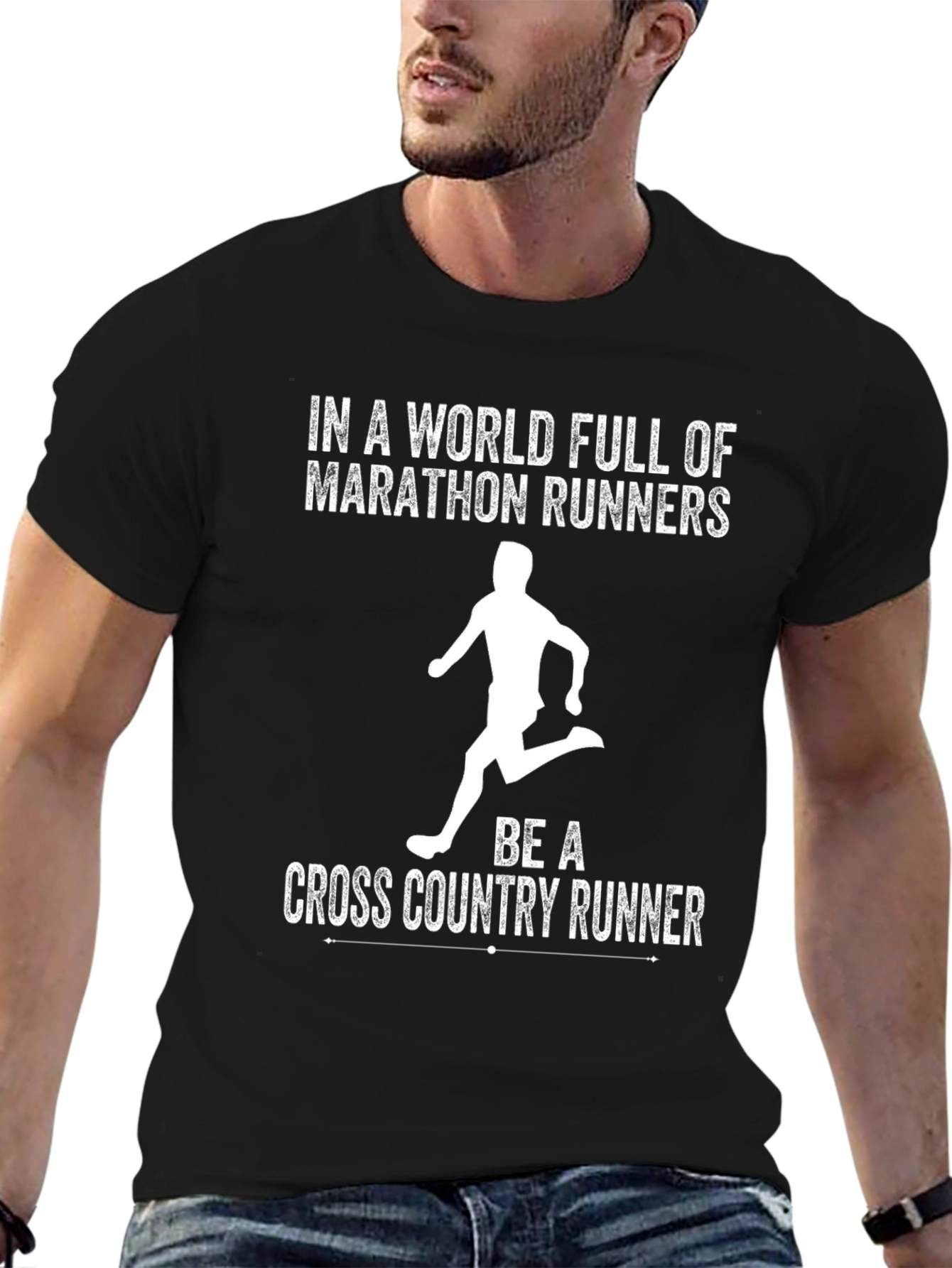 Black Cross Country Runner Graphic Tee - Black Cotton T-Shirt view 6