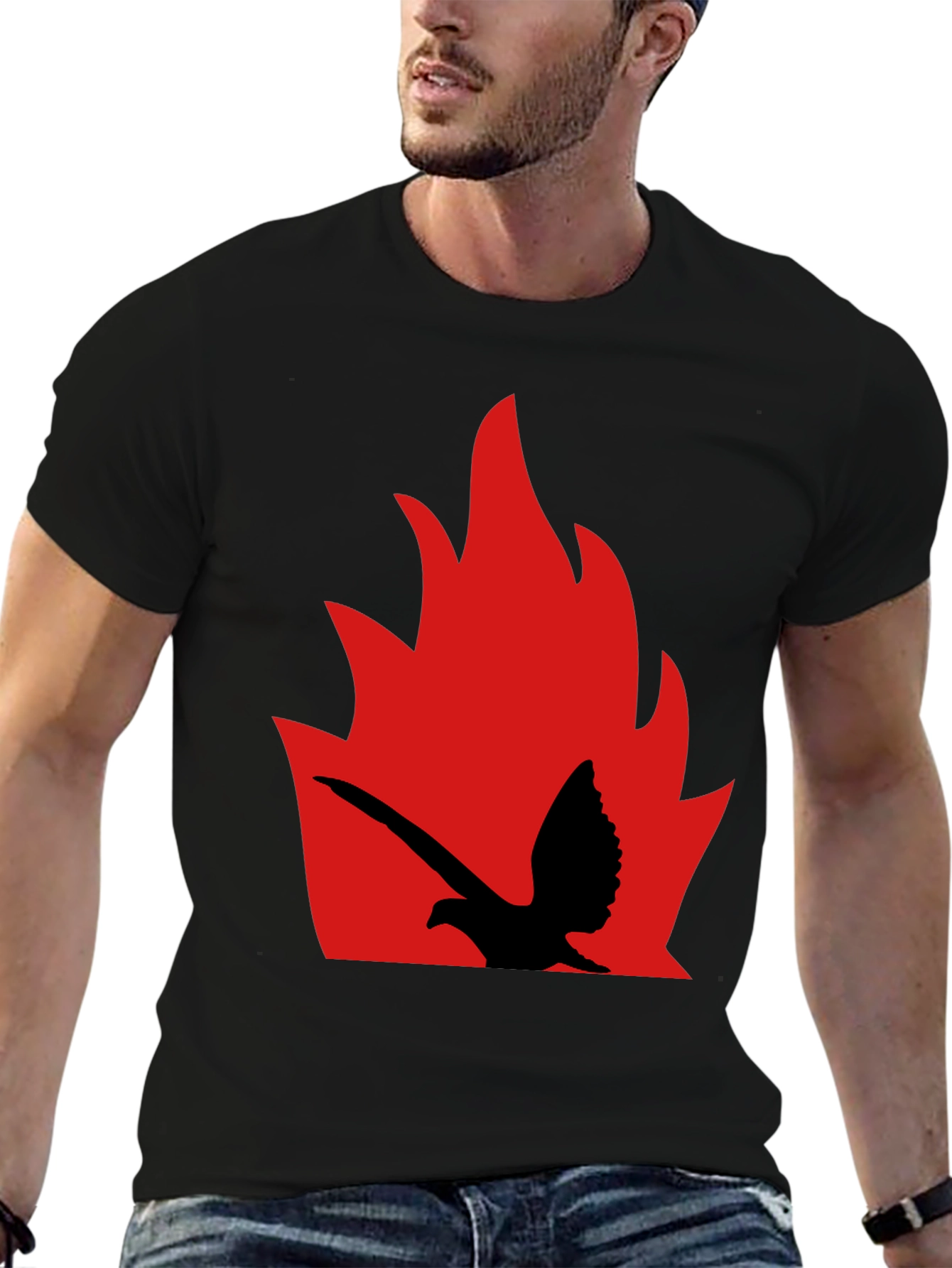 Black Fiery Bird Graphic Tee - Bold Black Shirt view 6