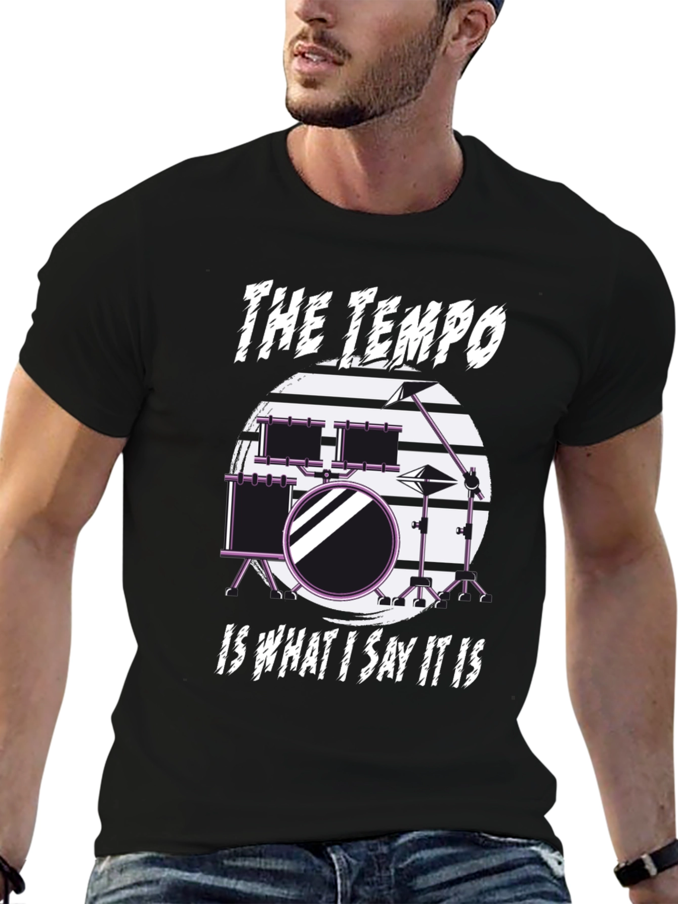 Black The Tempo Drummer T-Shirt - Music Lover Tee view 6