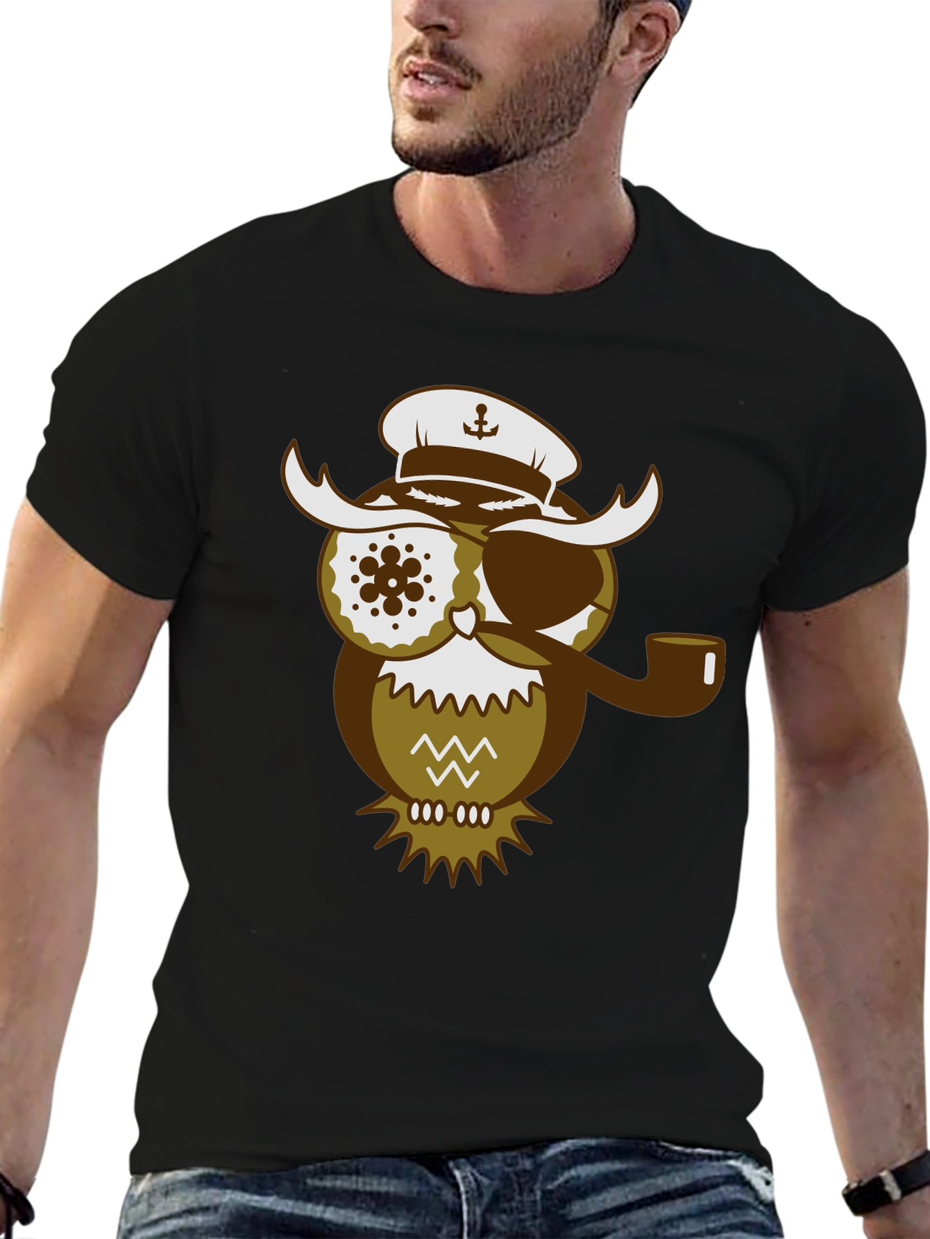 Black Pirate Owl Graphic T-Shirt - Unique Design Tee view 6
