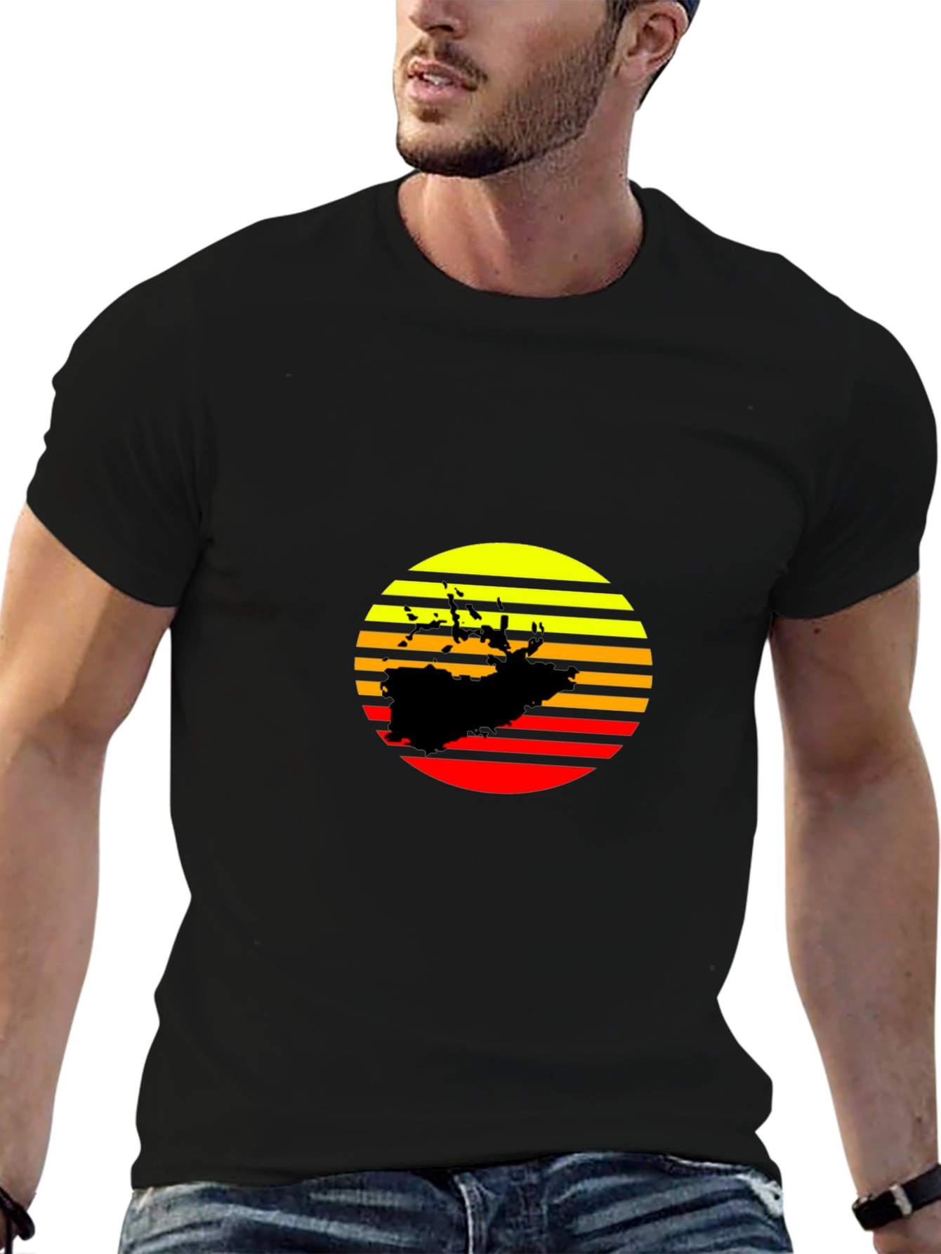 Black Sunset Silhouette Graphic Tee - Retro Style Black T-Shirt view 6
