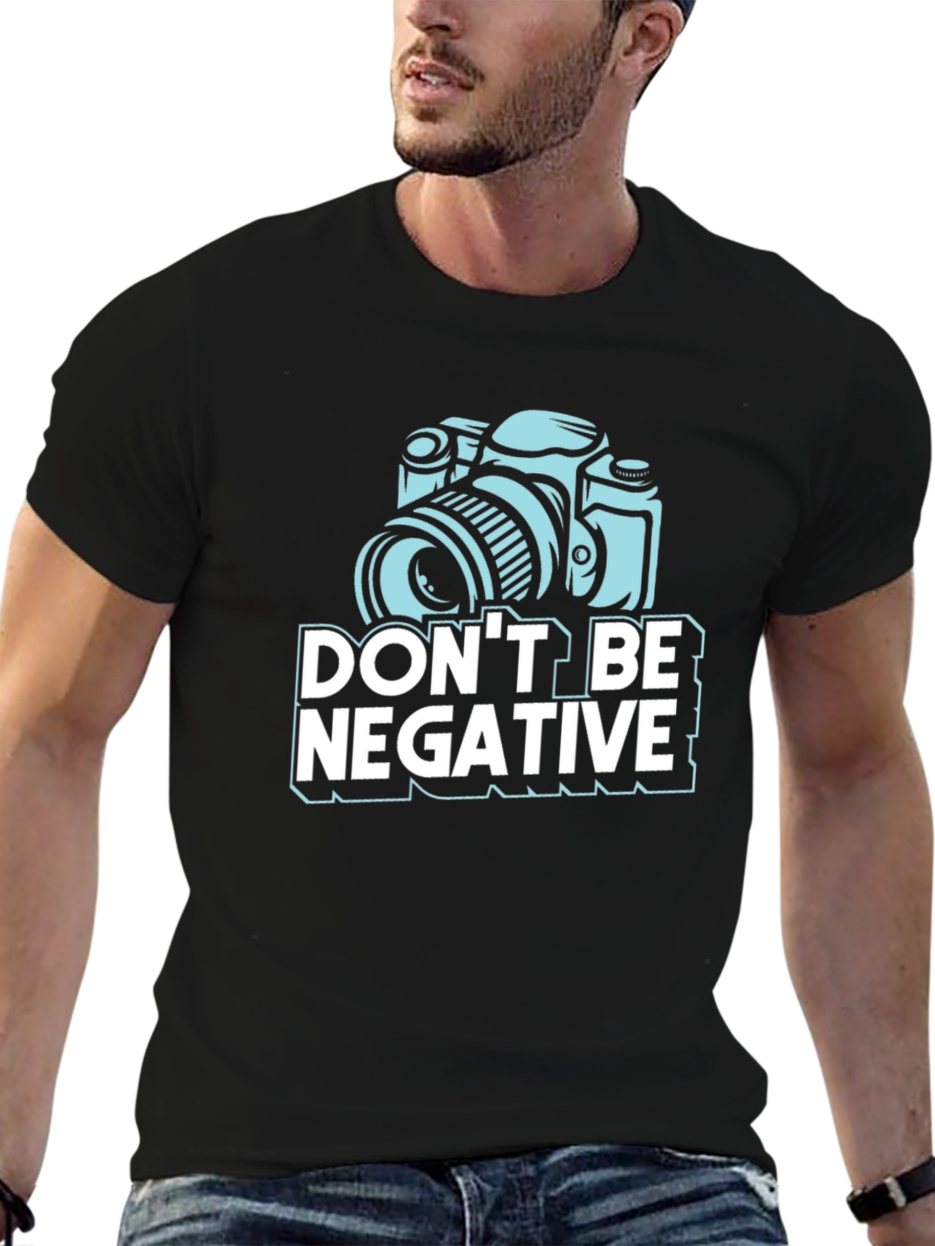 Black Don't Be Negative Camera Graphic T-Shirt view 6
