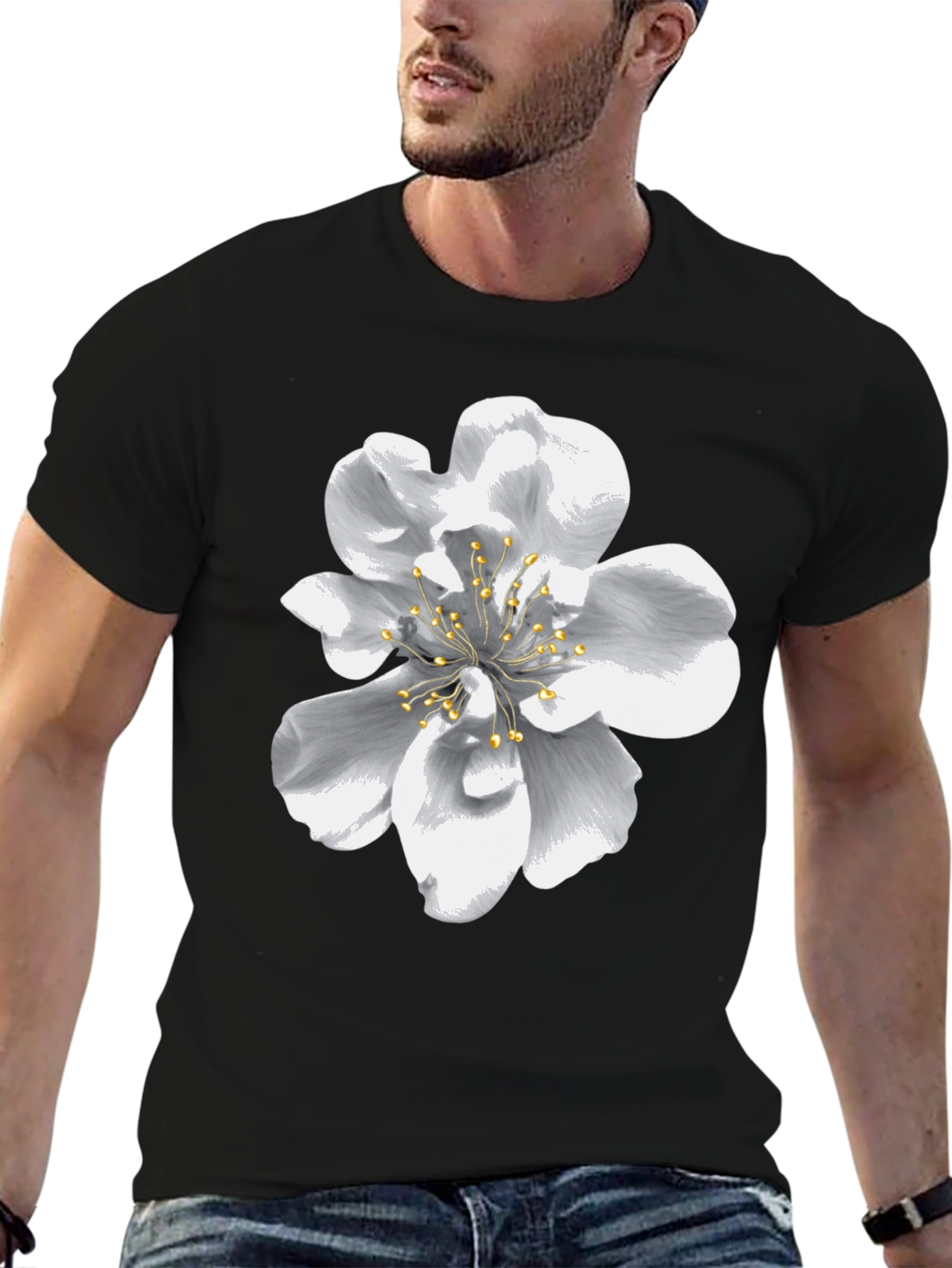 Black Black T-Shirt with Floral Design view 6