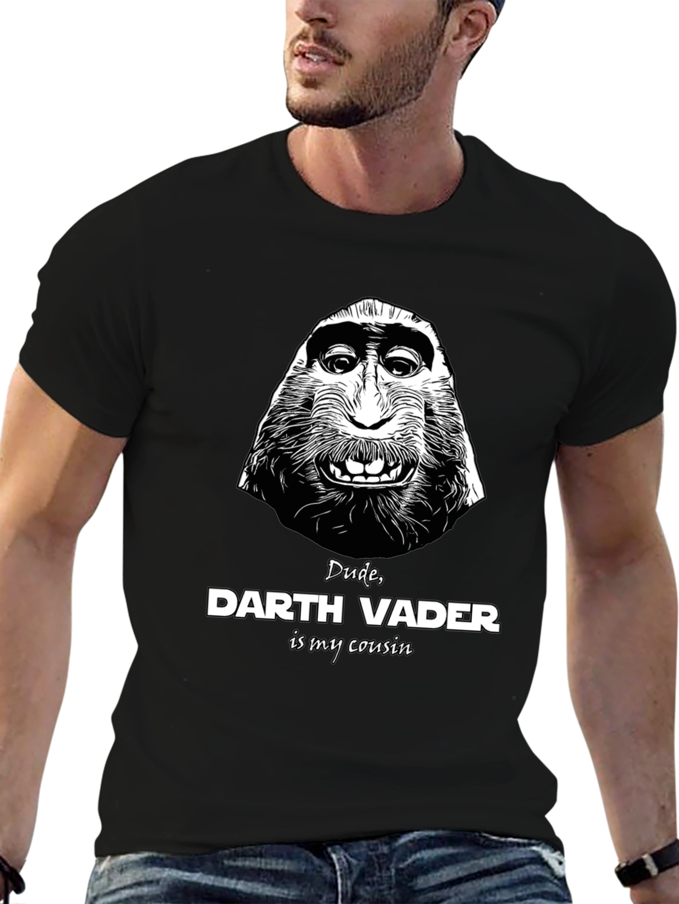 Black Dude, Darth Vader Cousin Graphic T-Shirt view 6