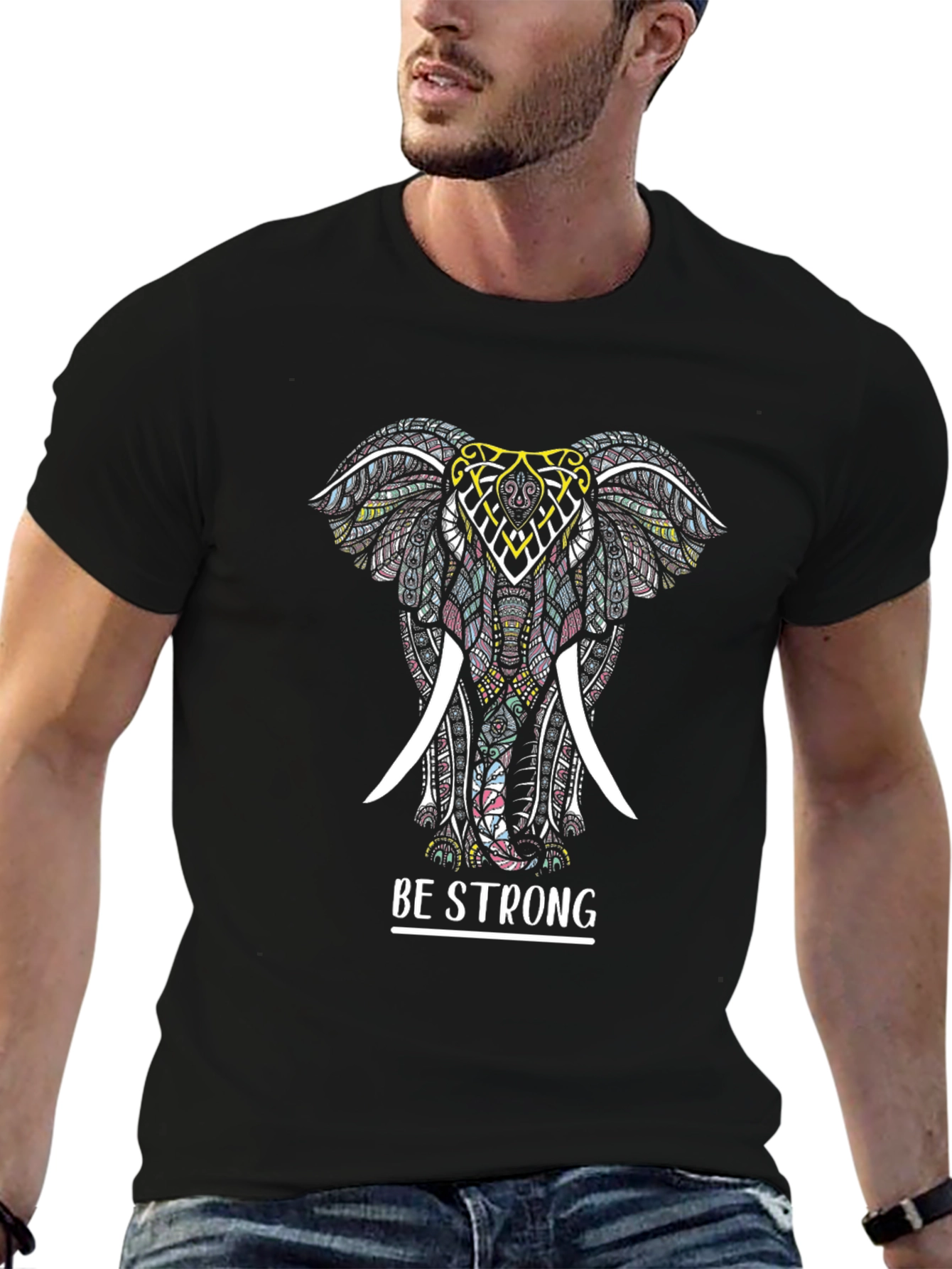 Black Be Strong Elephant Graphic Print Tee - Trendy Comfort view 6