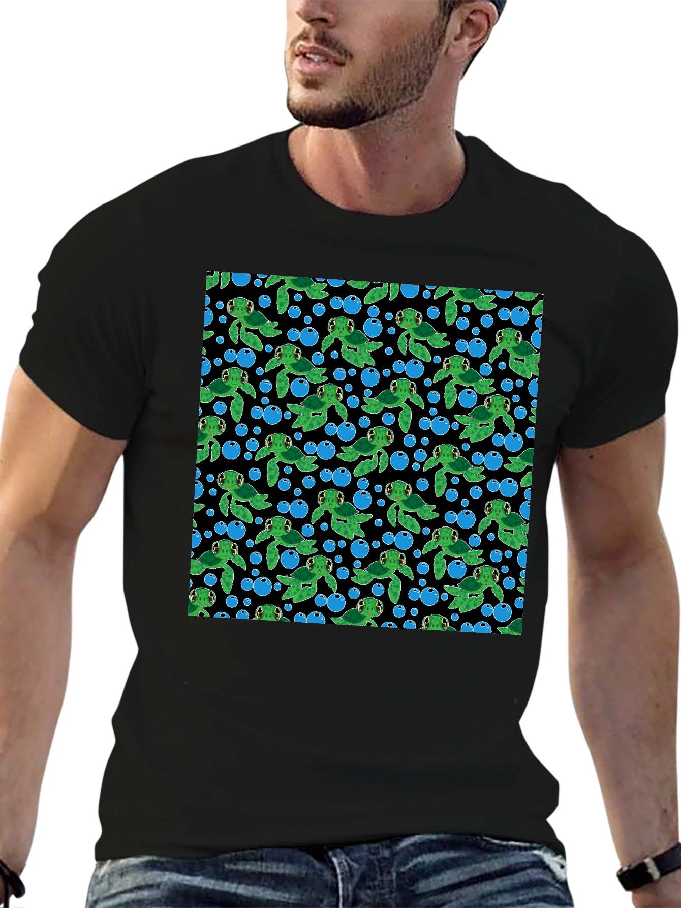 Black Turtle Bubbles Black T-Shirt view 6