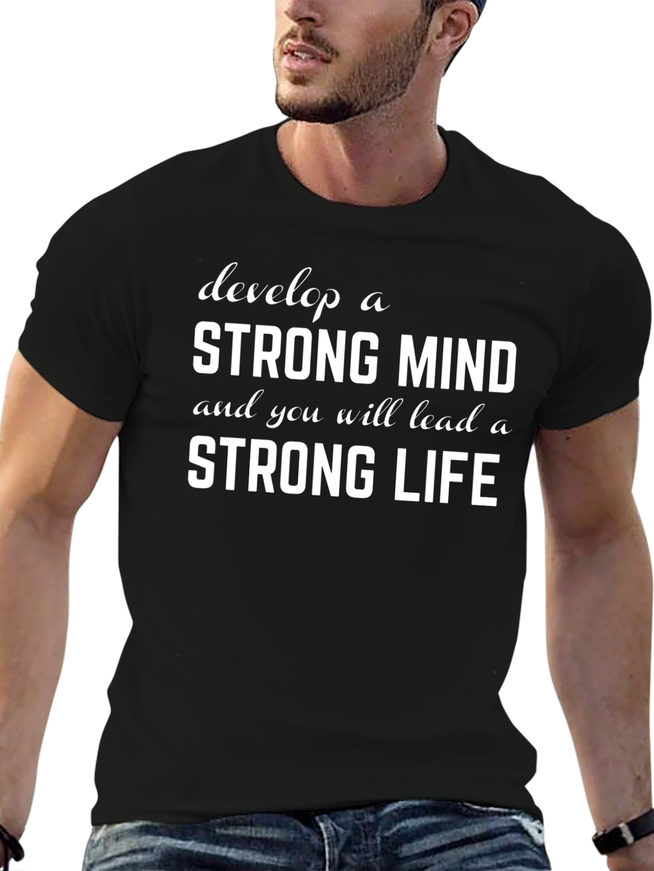 Black Strong Mind Strong Life Graphic Tee - Motivational T-Shirt view 6