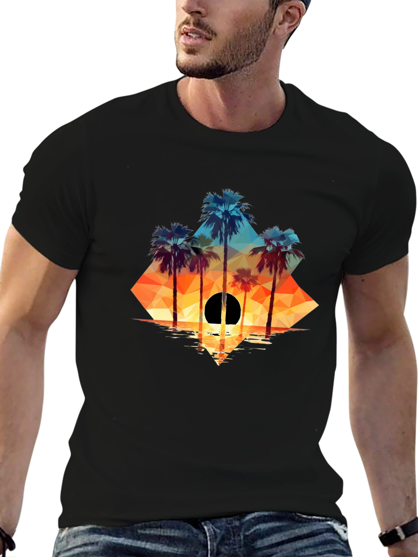 Black Geometric Palm Sunset Tee view 6
