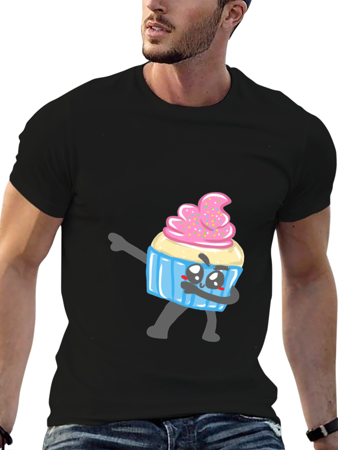 Black Cupcake Dabbing T-Shirt - Novelty Graphic Tee view 6