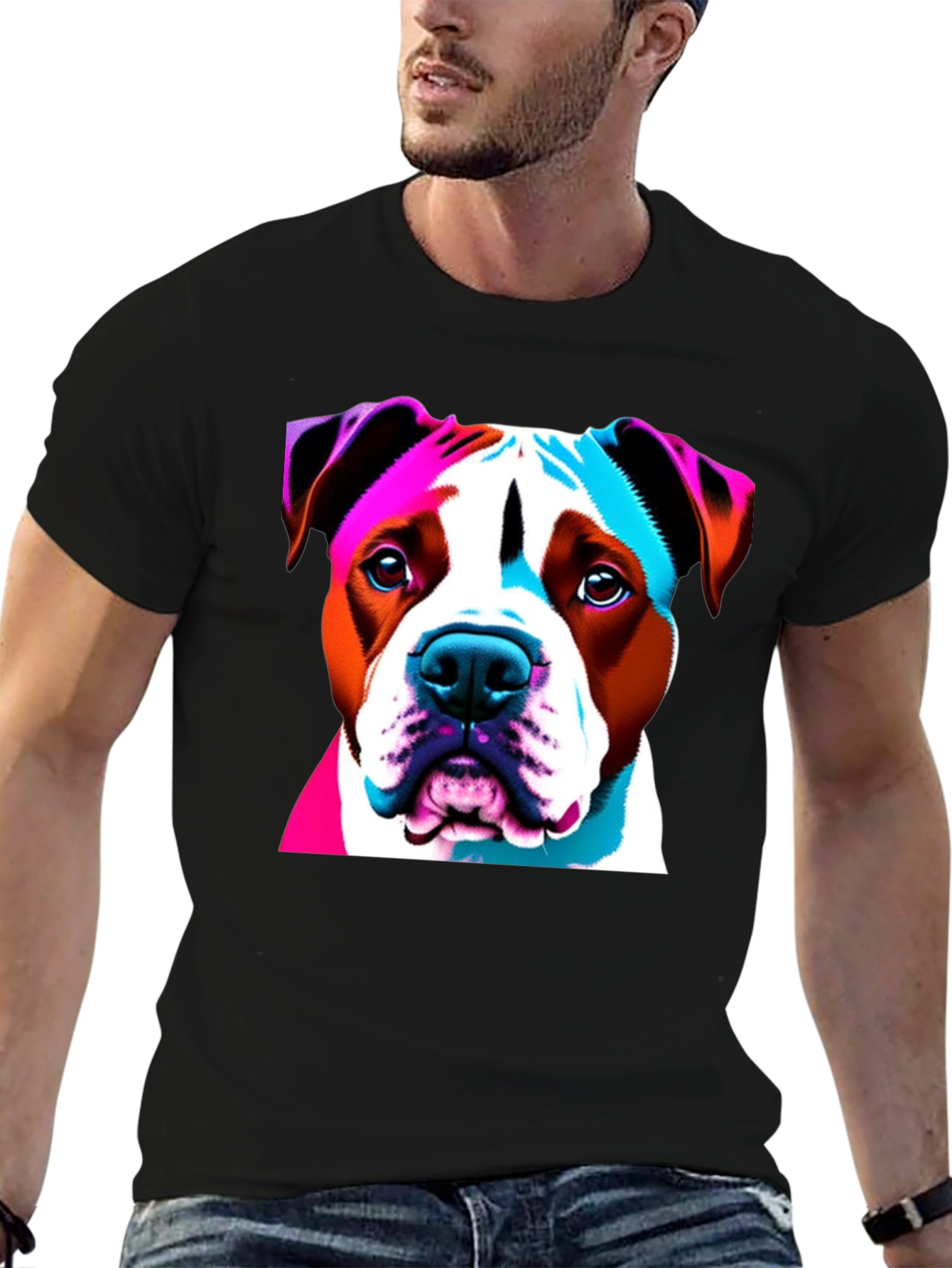 Black Vibrant Dog Graphic Tee - Unisex Black T-Shirt view 6