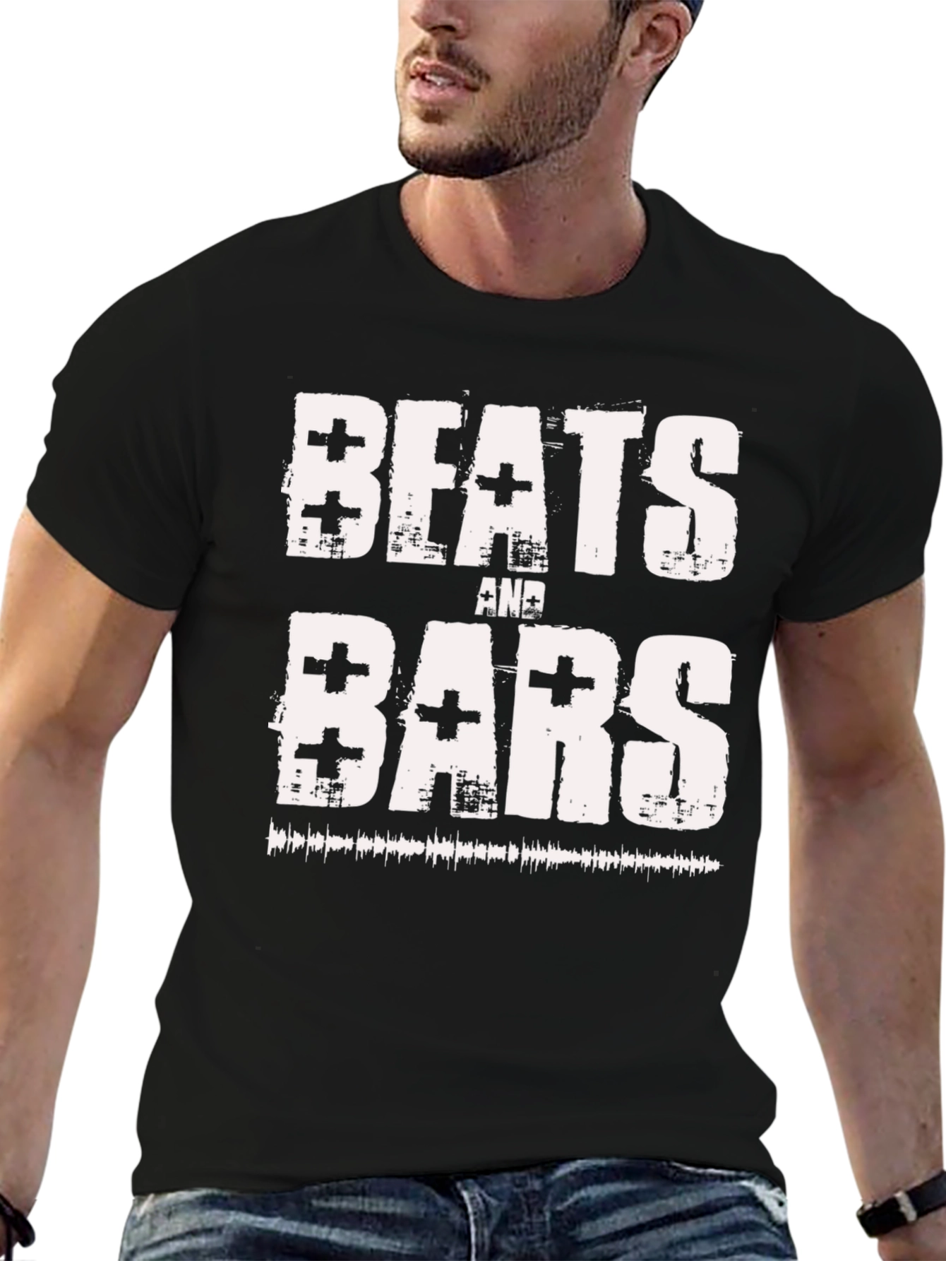 Black Beats and Bars Graphic Tee - Cool Music Lover T-Shirt view 6