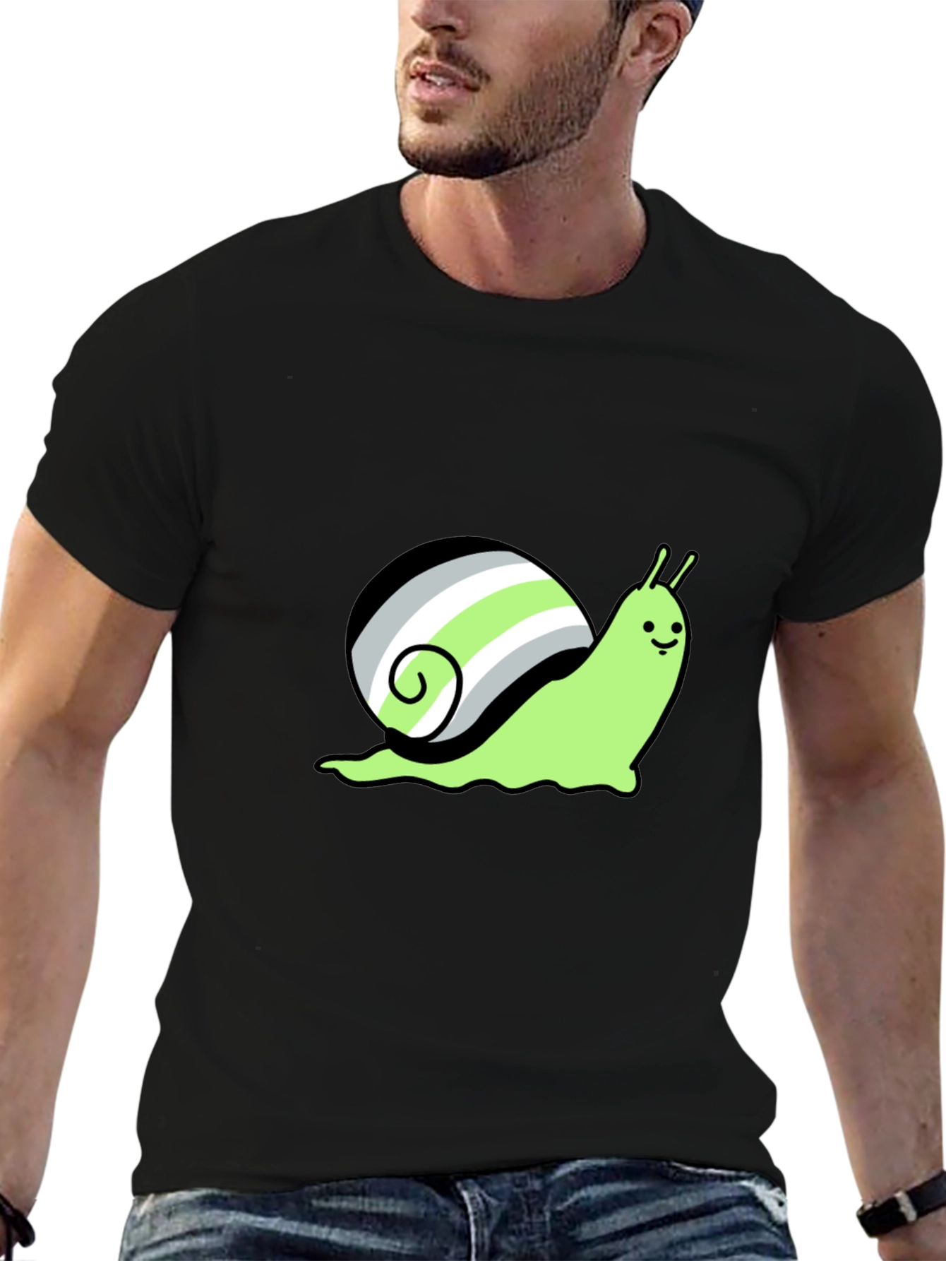 Black Agender Pride Snail T-Shirt - Black view 6