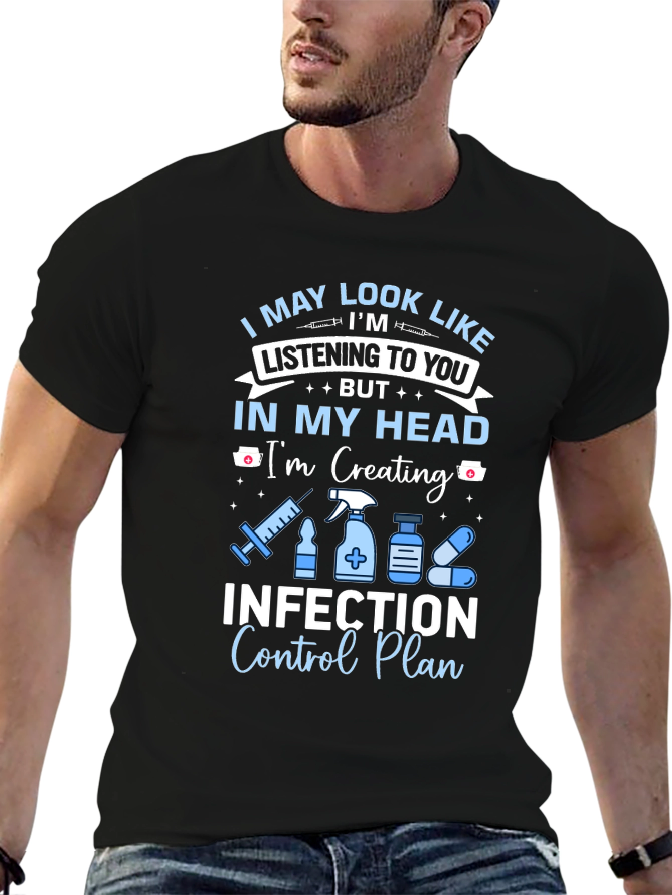 Black Infection Control Nurse T-Shirt view 6