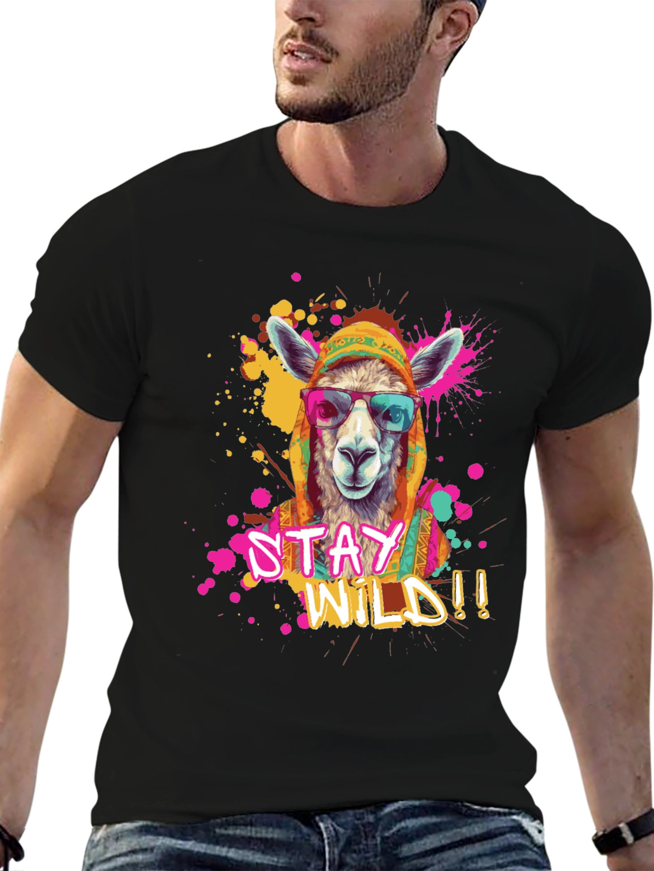 Black Stay Wild Llama Graphic Tee view 6