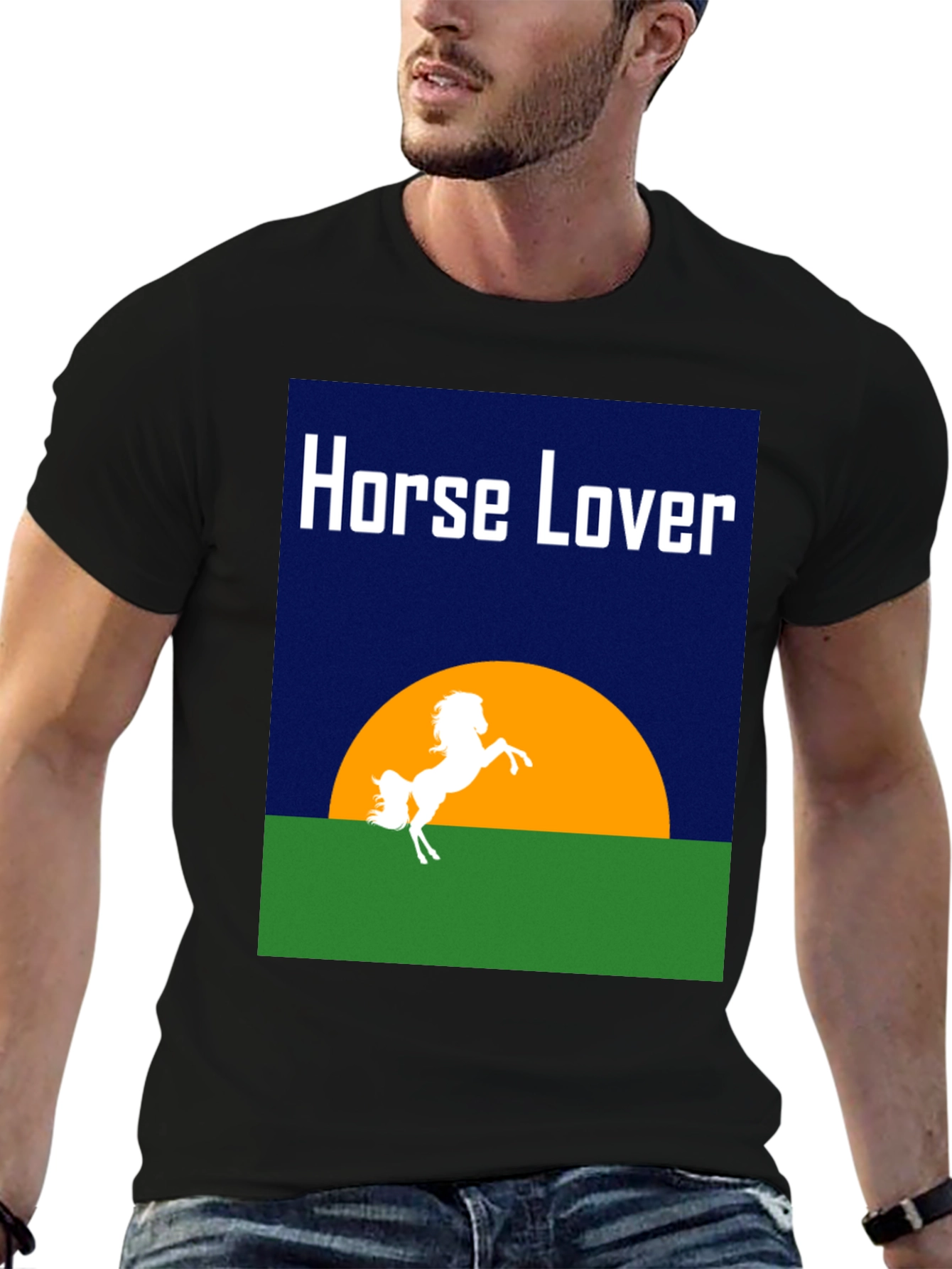 Black Horse Lover Graphic T-Shirt - Equestrian Design view 6