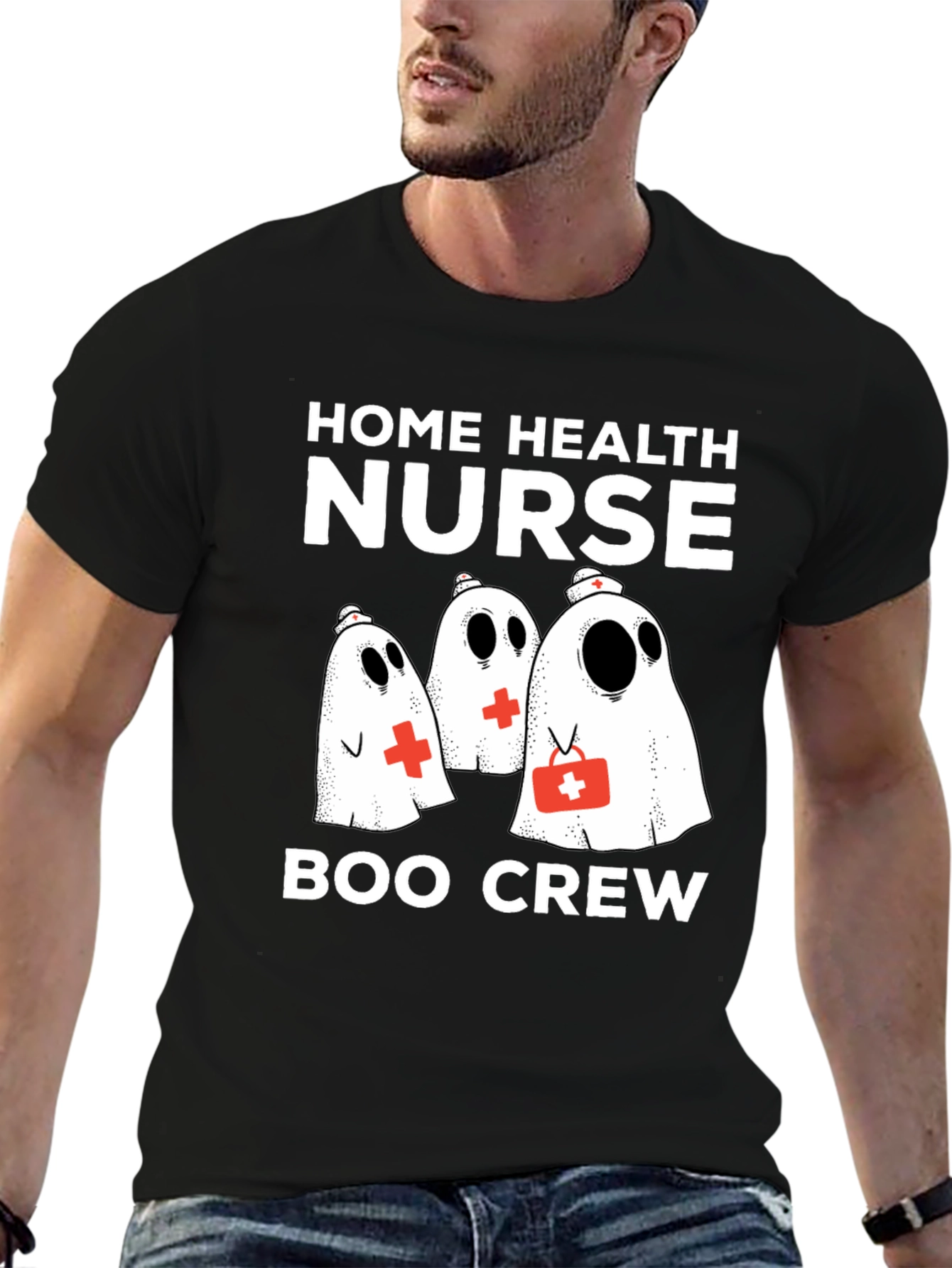 Black Home Health Nurse Boo Crew T-Shirt view 6