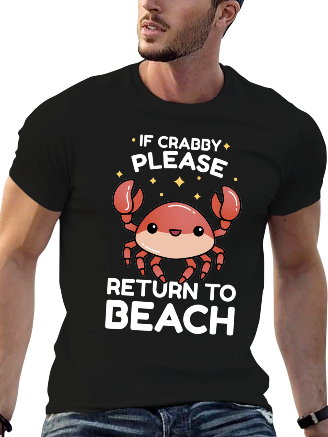 Black If Crabby Please Return To Beach T-Shirt view 6