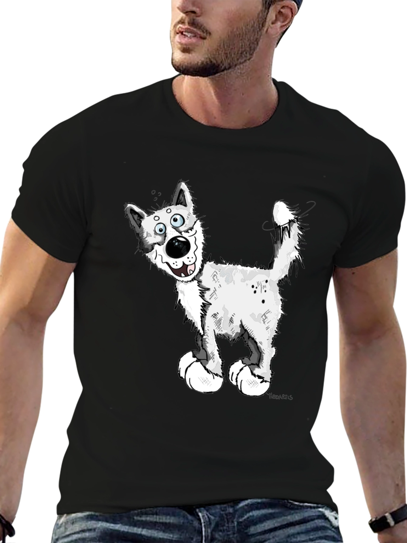 Black Cartoon Dog Graphic T-Shirt view 6