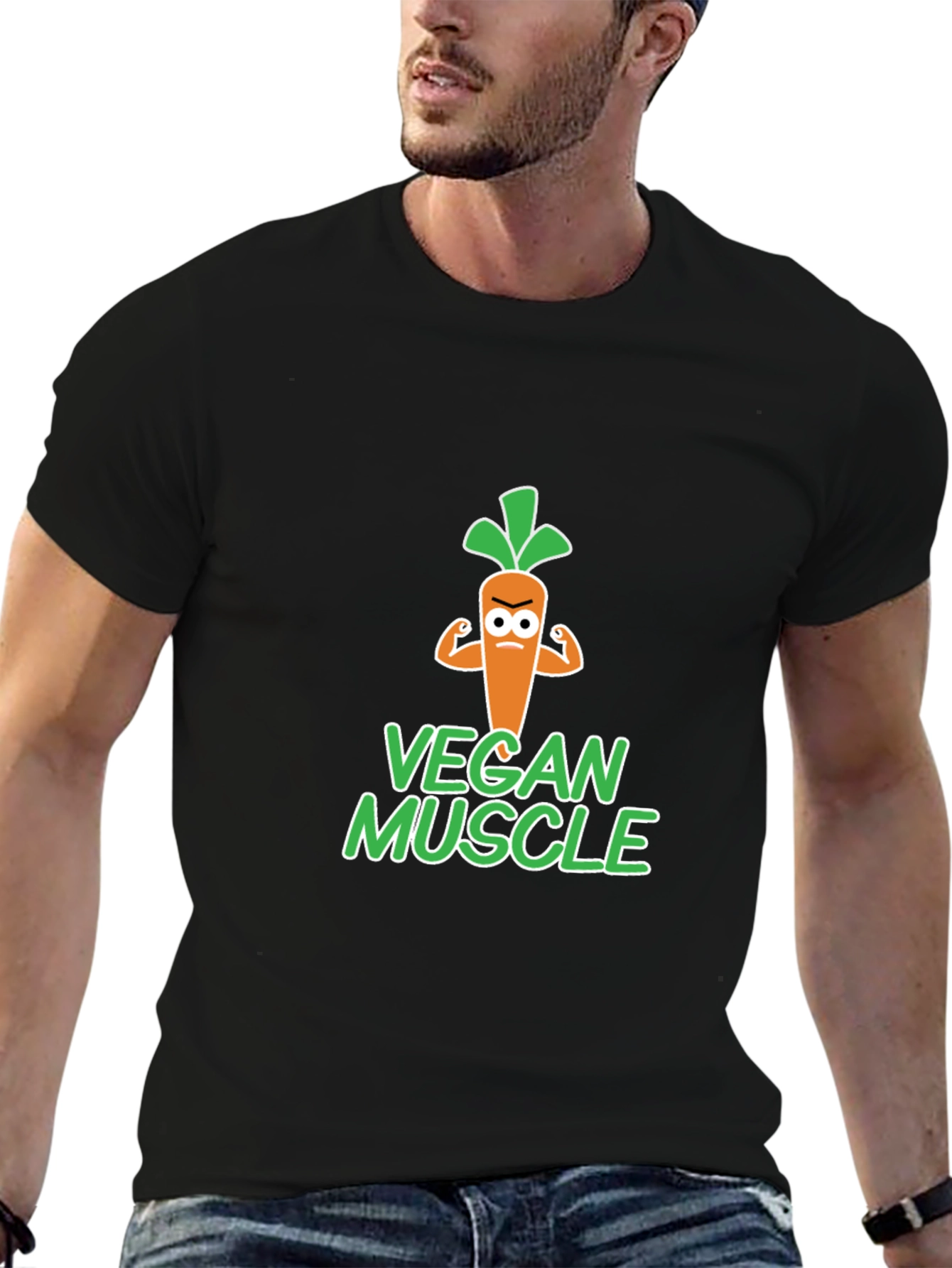 Black Vegan Muscle T-Shirt - Funny Vegetarian Gym Tee view 6