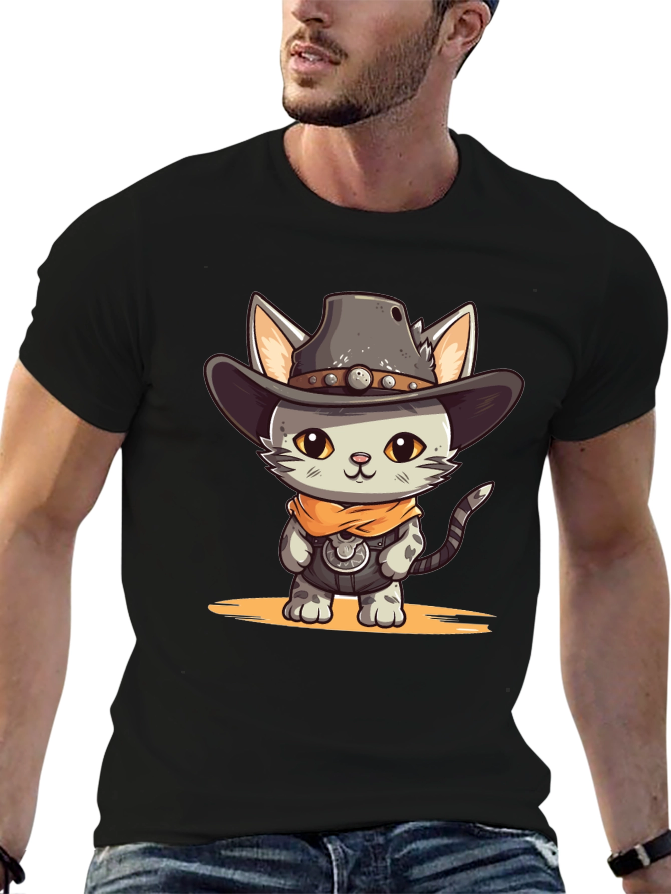 Black Cartoon Cowboy Cat Graphic Tee view 6