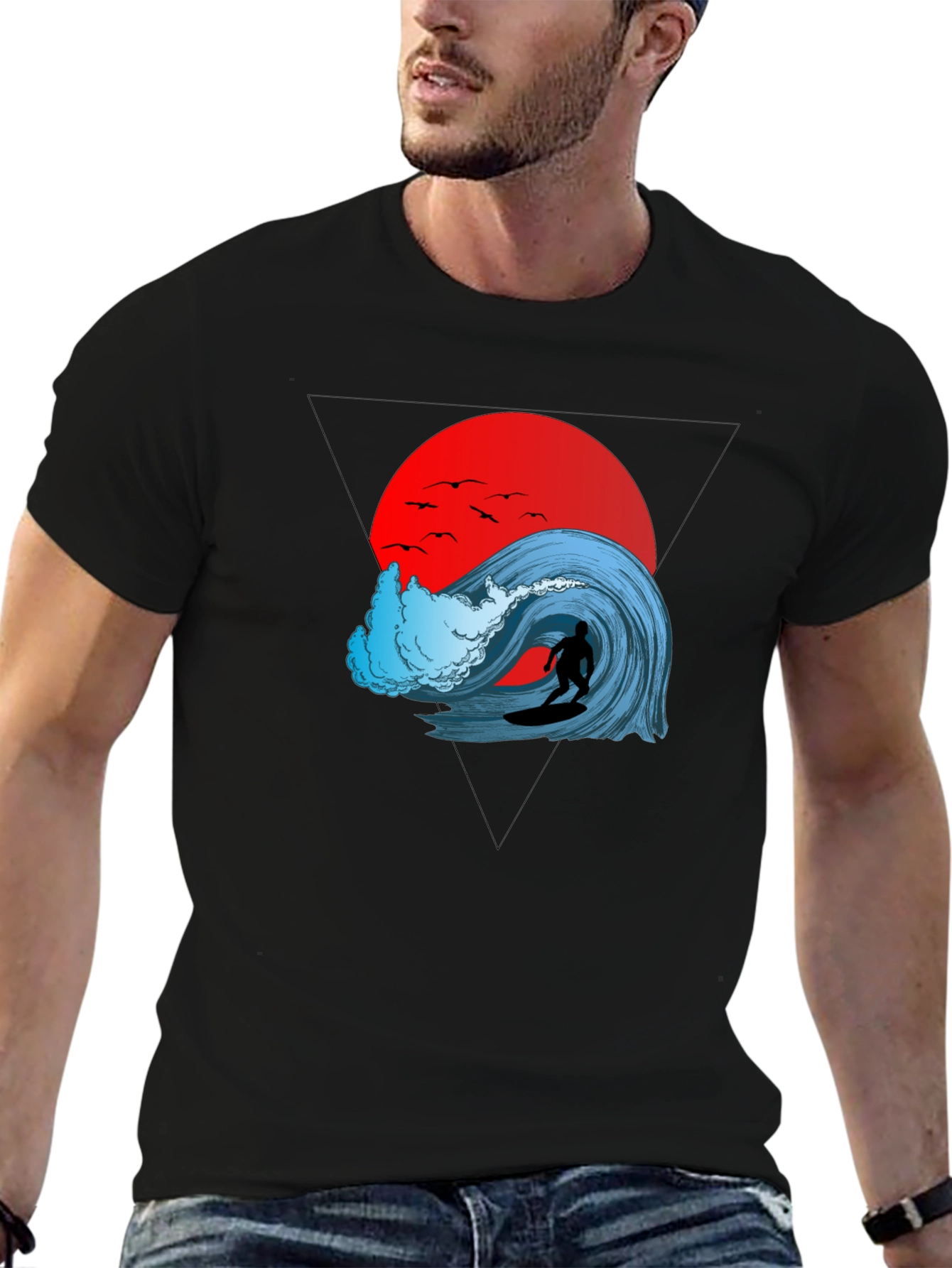 Black Surfer Wave Graphic Tee - Black Cotton view 6