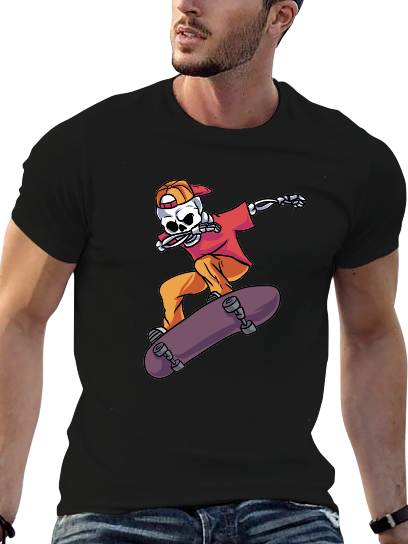 Black Skateboarding Skeleton Graphic Tee - Cool & Edgy Style view 6