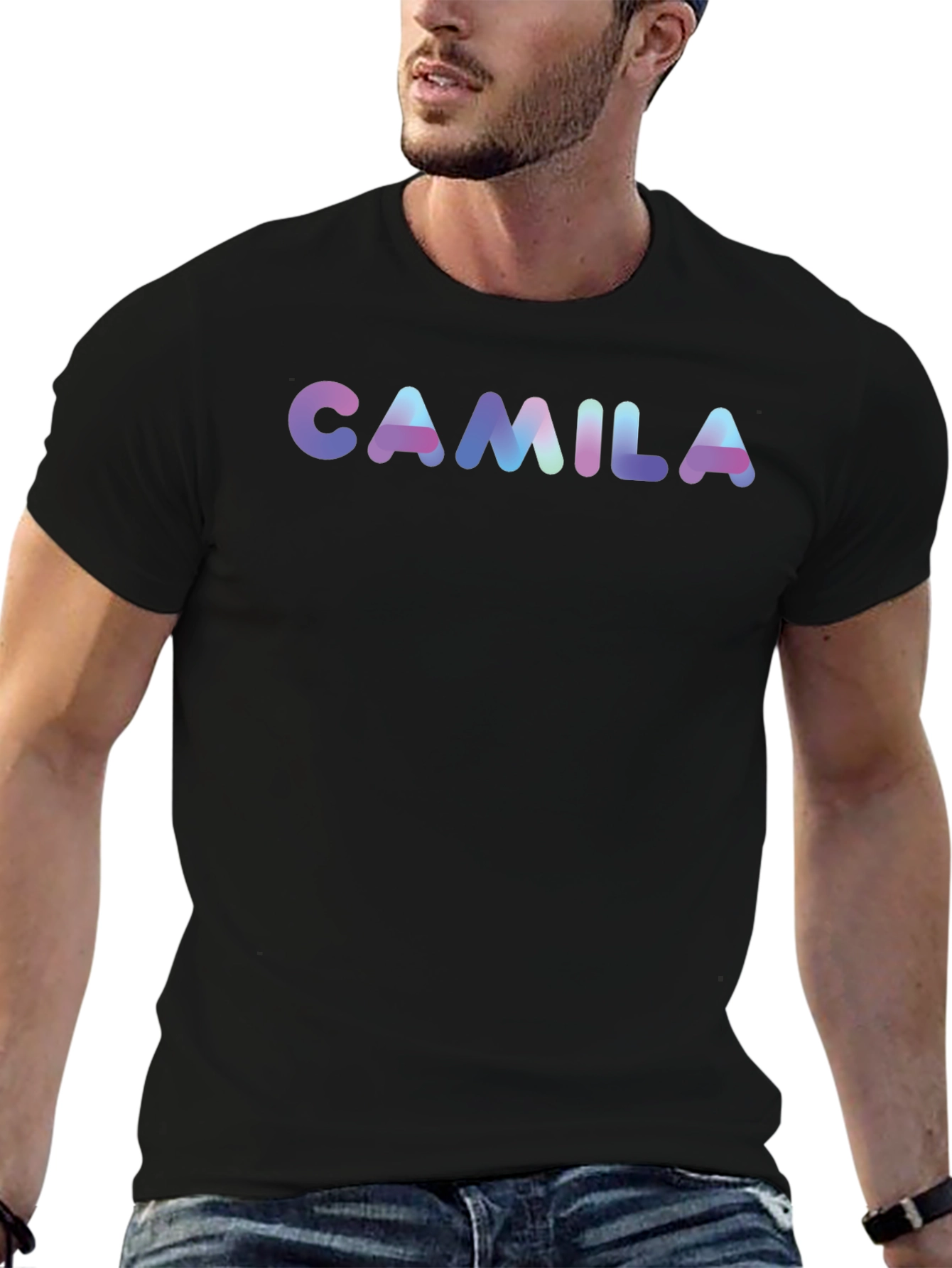 Black Camila Personalized Black Cotton Graphic T-Shirt view 6