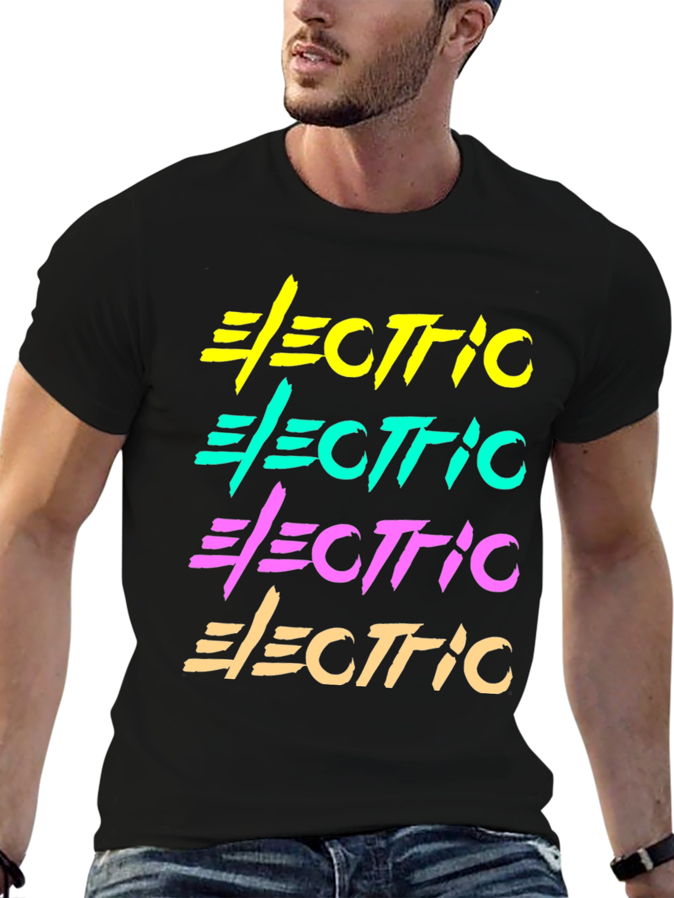 Black Electric Retro Graphic T-Shirt Black Cotton Tee view 6